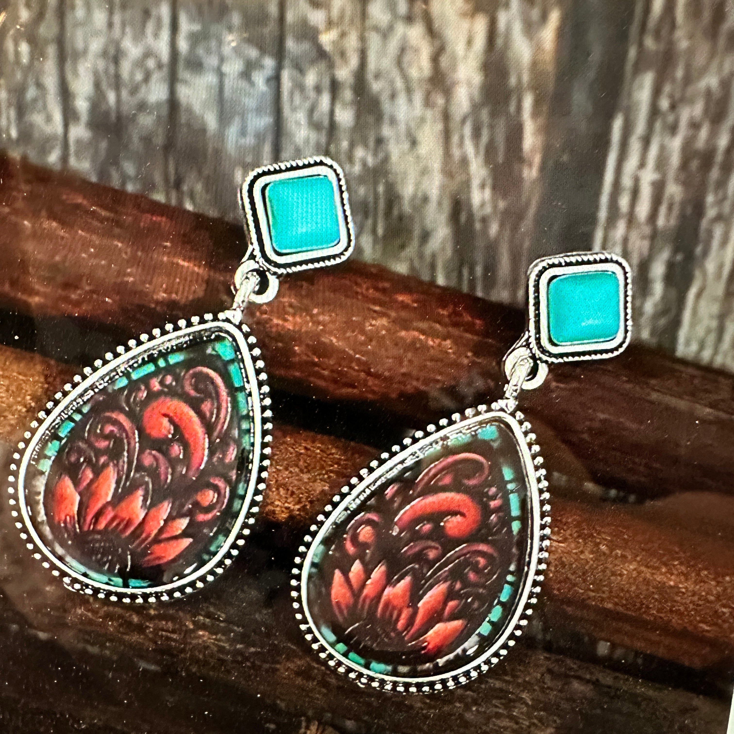 Other Vintage Droplet Shape Sunflower Print Dangle Earrings, Boho Size ONE SIZE - 8 Thumbnail