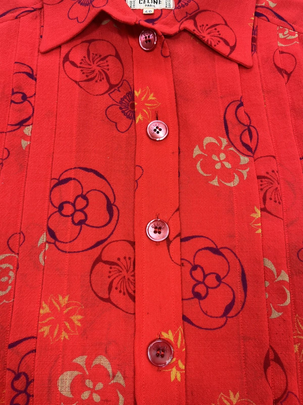 Celine Vintage 80s CELINE Paris Skirt Suit Red Floral Wool Size 40 Size M / US 6-8 / IT 42-44 - 7 Thumbnail