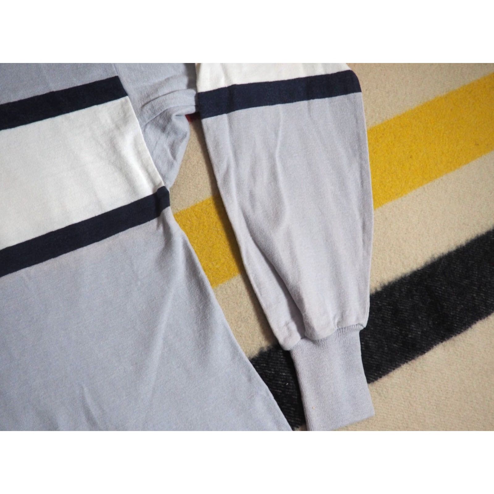 Lands' End VTG Lands' End Rugby Polo Shirt L/S Gray White Stripe USA 80s 90s Cotton XL Men Size US XL / EU 56 / 4 - 6 Thumbnail