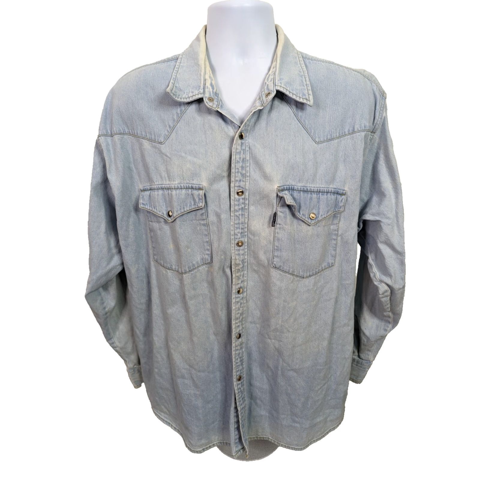 Wrangler VINTAGE Wrangler Denim Pearl Snap Cowboy Western Shirt Mens XL Blue 17-17.5 T2F Western Mens XL Blue Pearl Snap Shirt Size US XL / EU 56 / 4 - 2 Thumbnail
