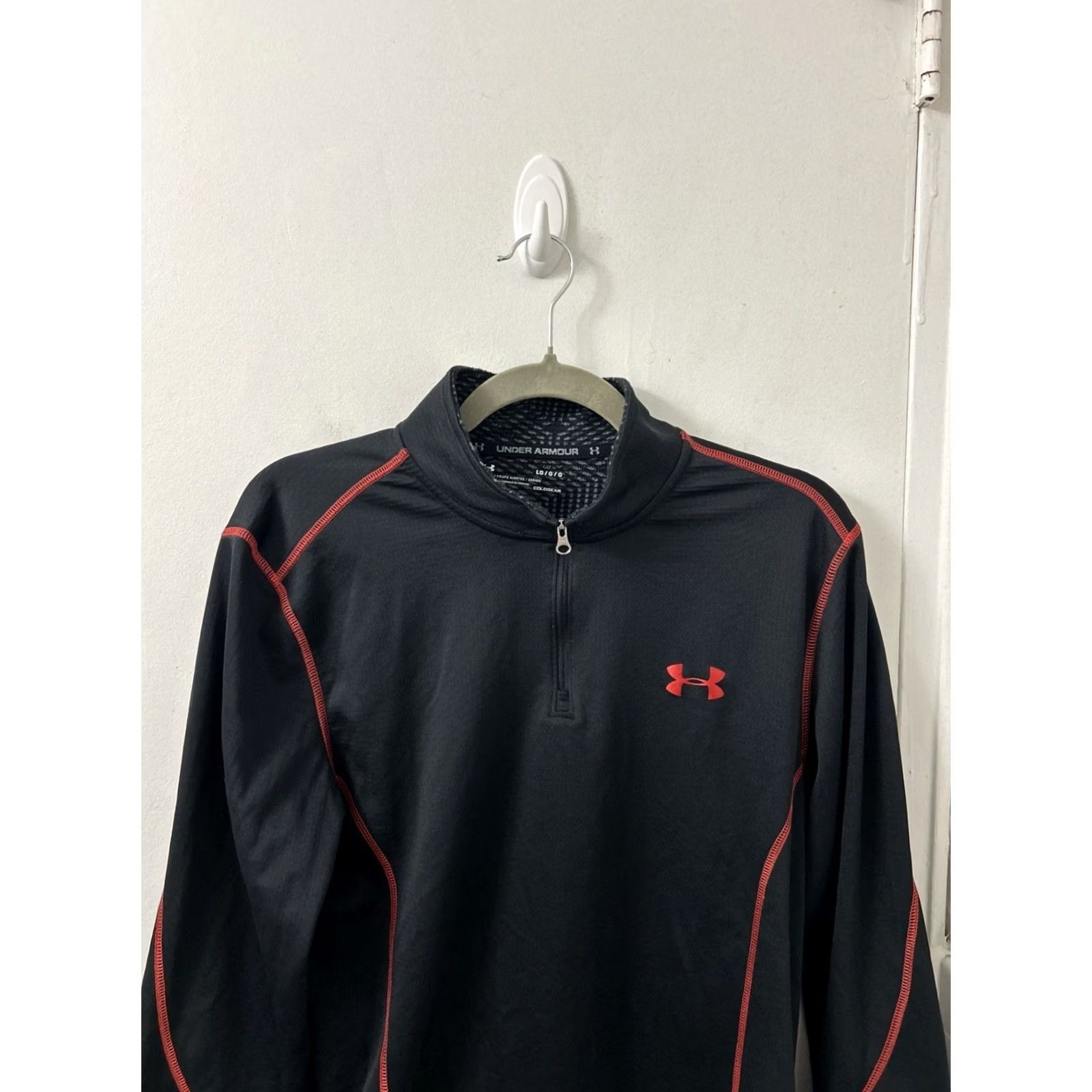 Under Armour Under Armour ColdGear Pullover 1/4 Zip Mens Large Black Red Sweatshirt L/S Nightfall? (adjusted) Size US L / EU 52-54 / 3 - 2 Thumbnail