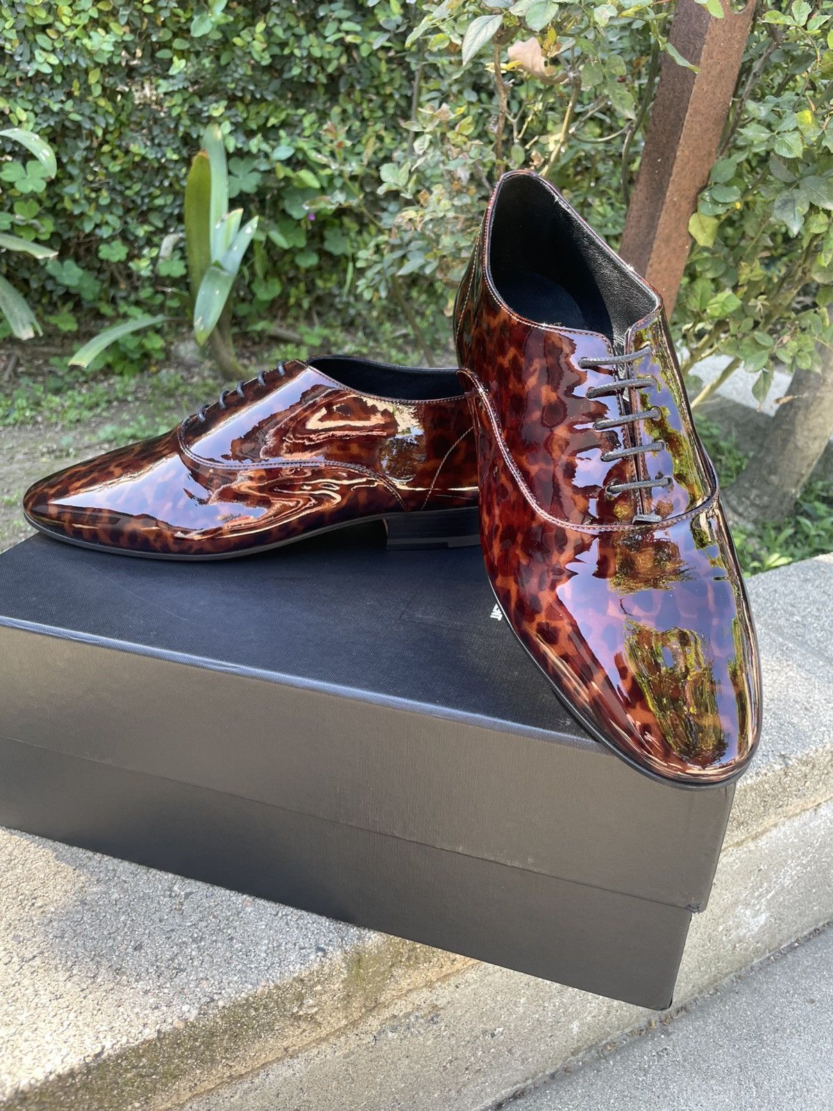 Saint Laurent Paris SLP Runway Patent Leather Lace Up Oxford Shoes Tortoise Size US 8 / EU 41 - 3 Thumbnail