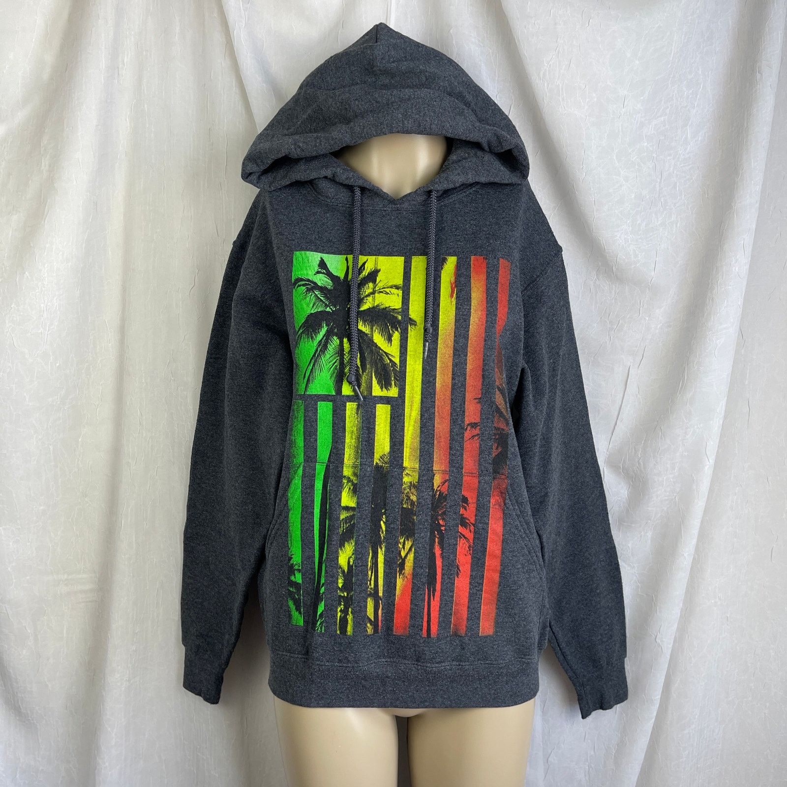 Tony Hawk Tony Hawk Gray Hoodie Sweatshirt Rasta Palm Trees Print S Size US S / EU 44-46 / 1 - 1 Thumbnail