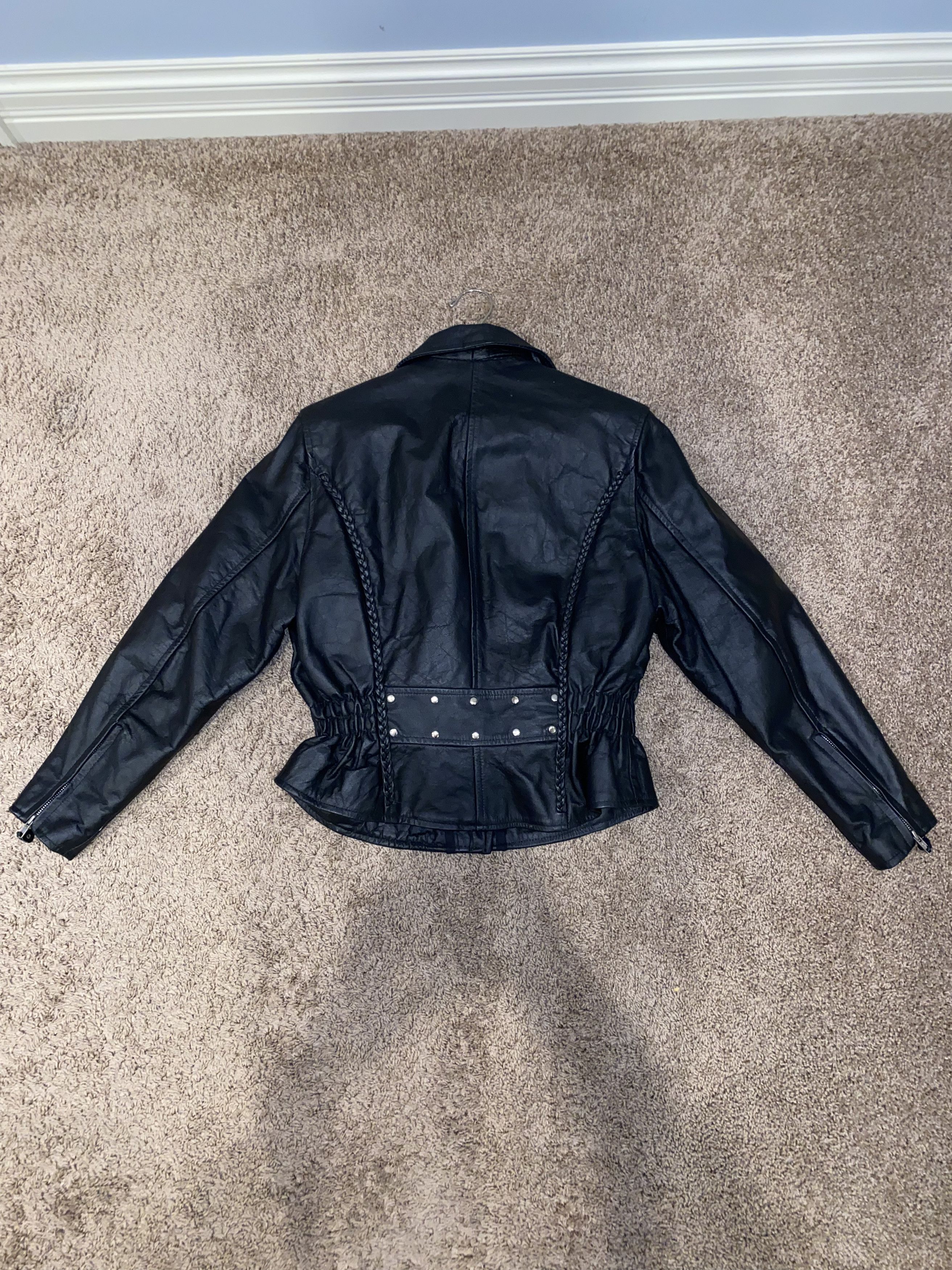 image of Vintage Womens Leather Biker Jacket With Detachable Lining in Black (Size XL)