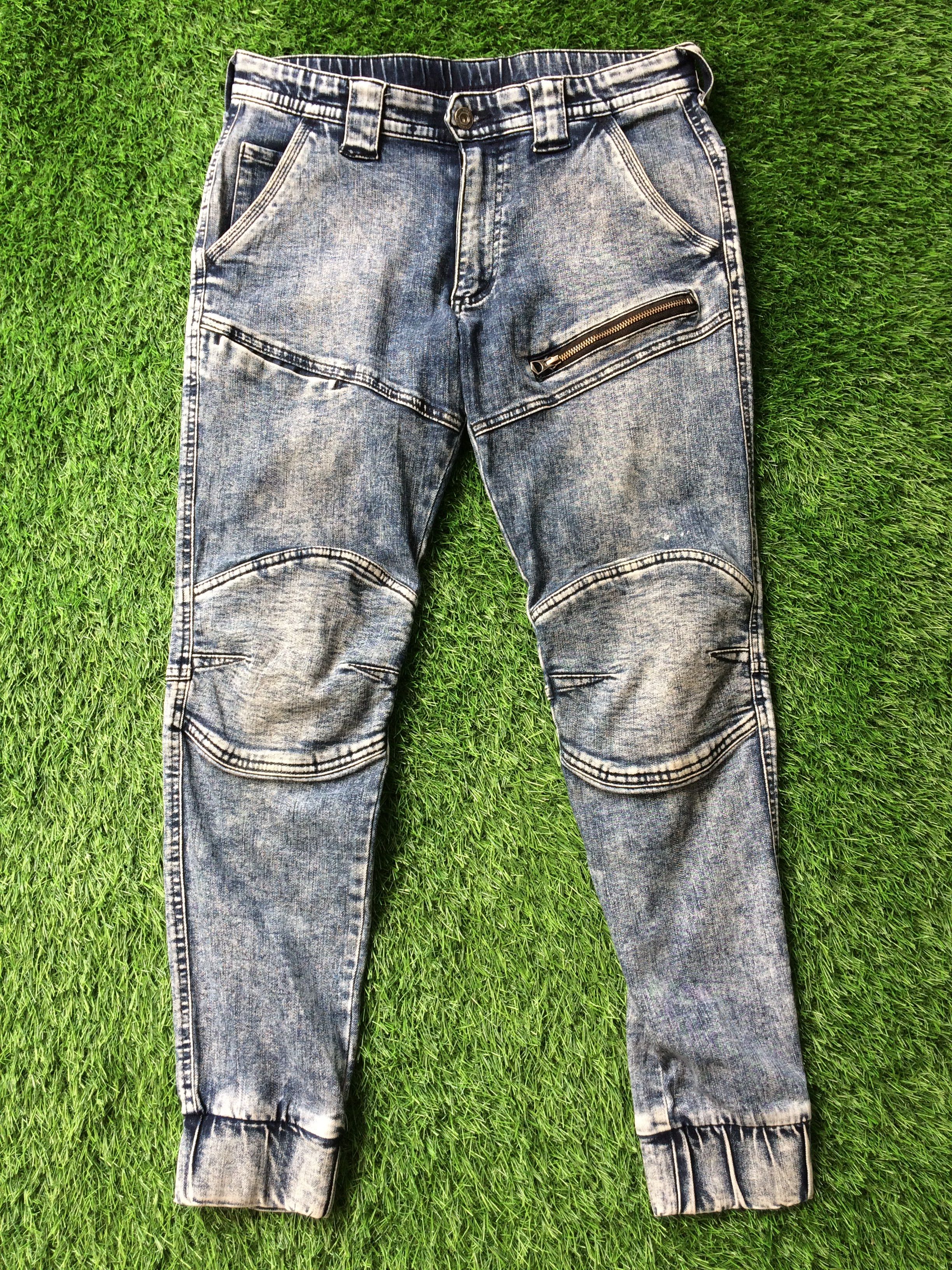 image of Jean Japanese Fieldcore Jogger Bikers Pants D-730 in Acid Wash Blue, Men's (Size 31)