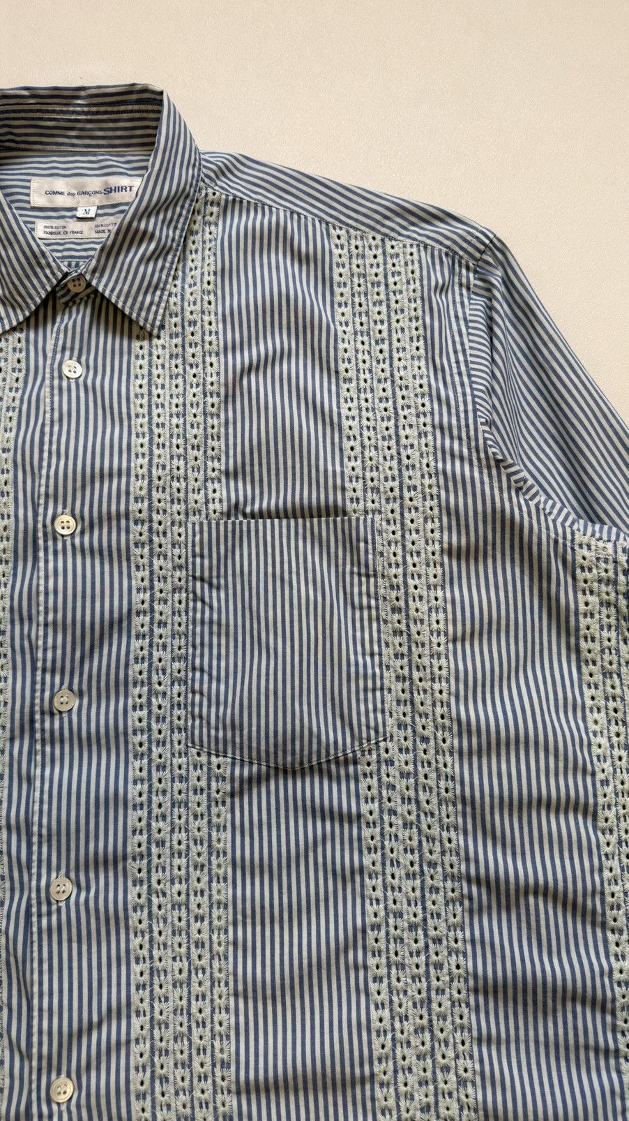 Comme des Garcons ‘Embroidered Stripe’ White/Blue Stripe Shirt Size US L / EU 52-54 / 3 - 8 Thumbnail