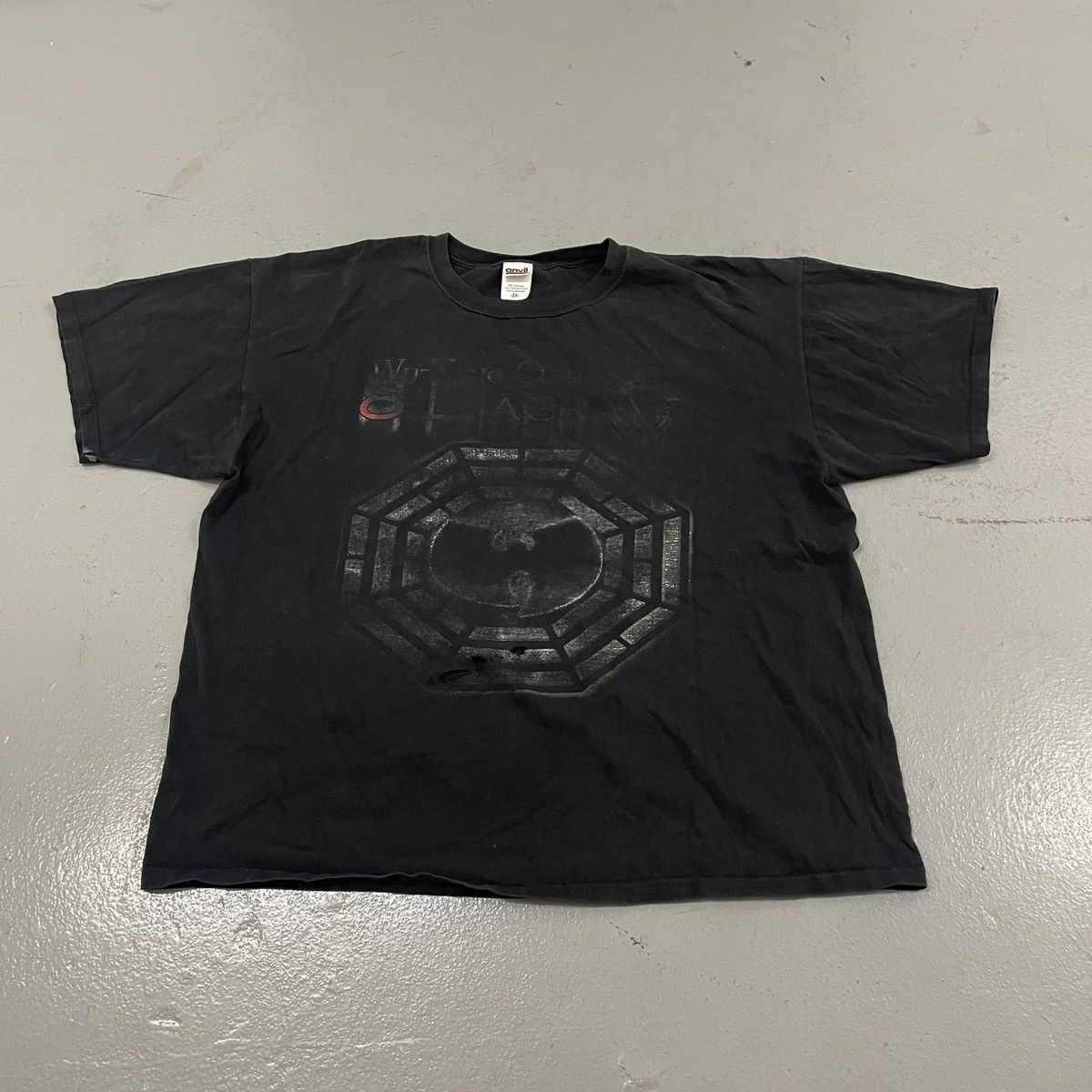 Image of Rap Tees x Vintage Wu Tang 2007 Distressed Faded Baggy Grunge Tour Rap Tee Y2K in Black (Size 2XL)