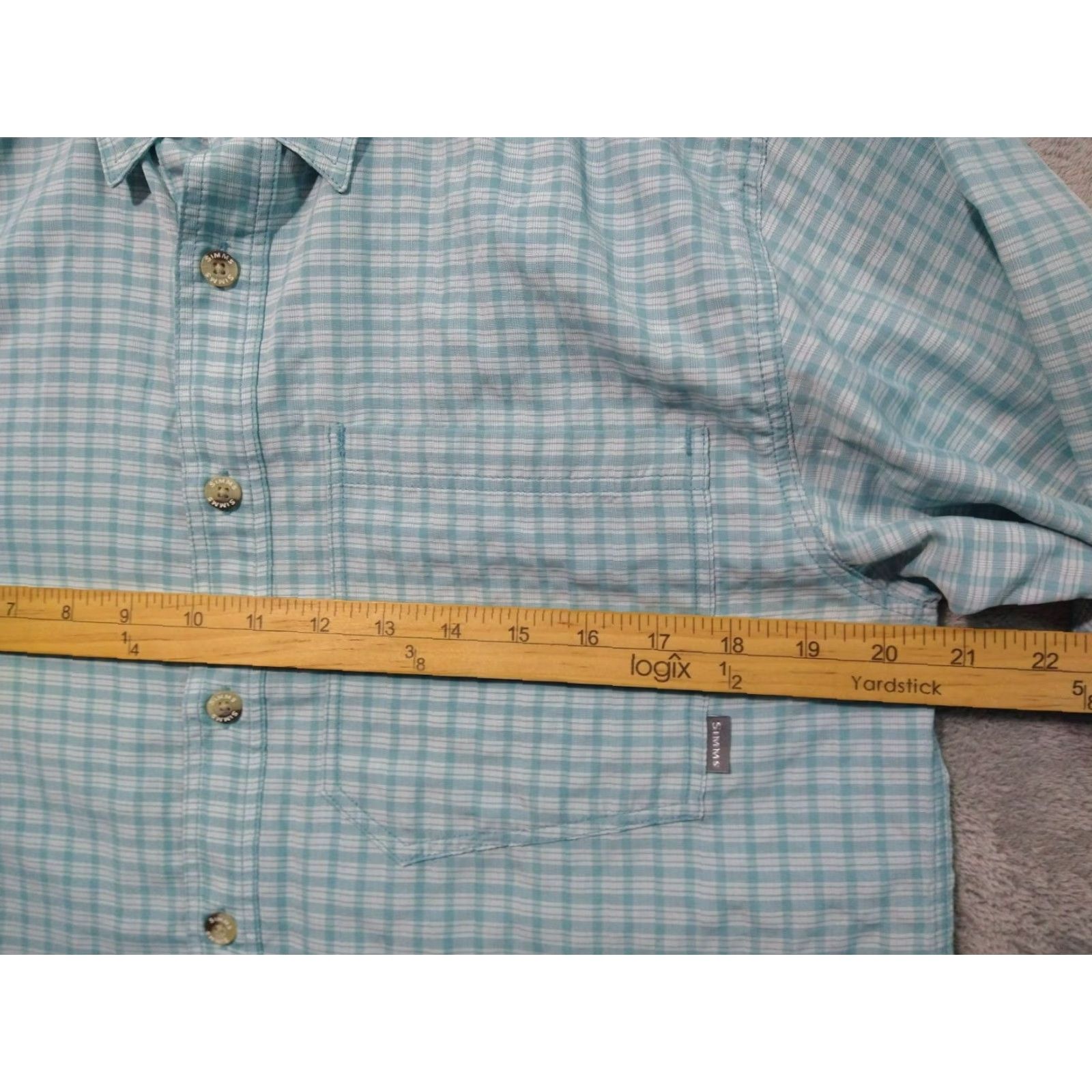 Vintage Simms Shirt Mens Small Blue Plaid Short Sleeve Button Up Outdoor Nylon Polyester Regular Fit Size US S / EU 44-46 / 1 - 4 Thumbnail