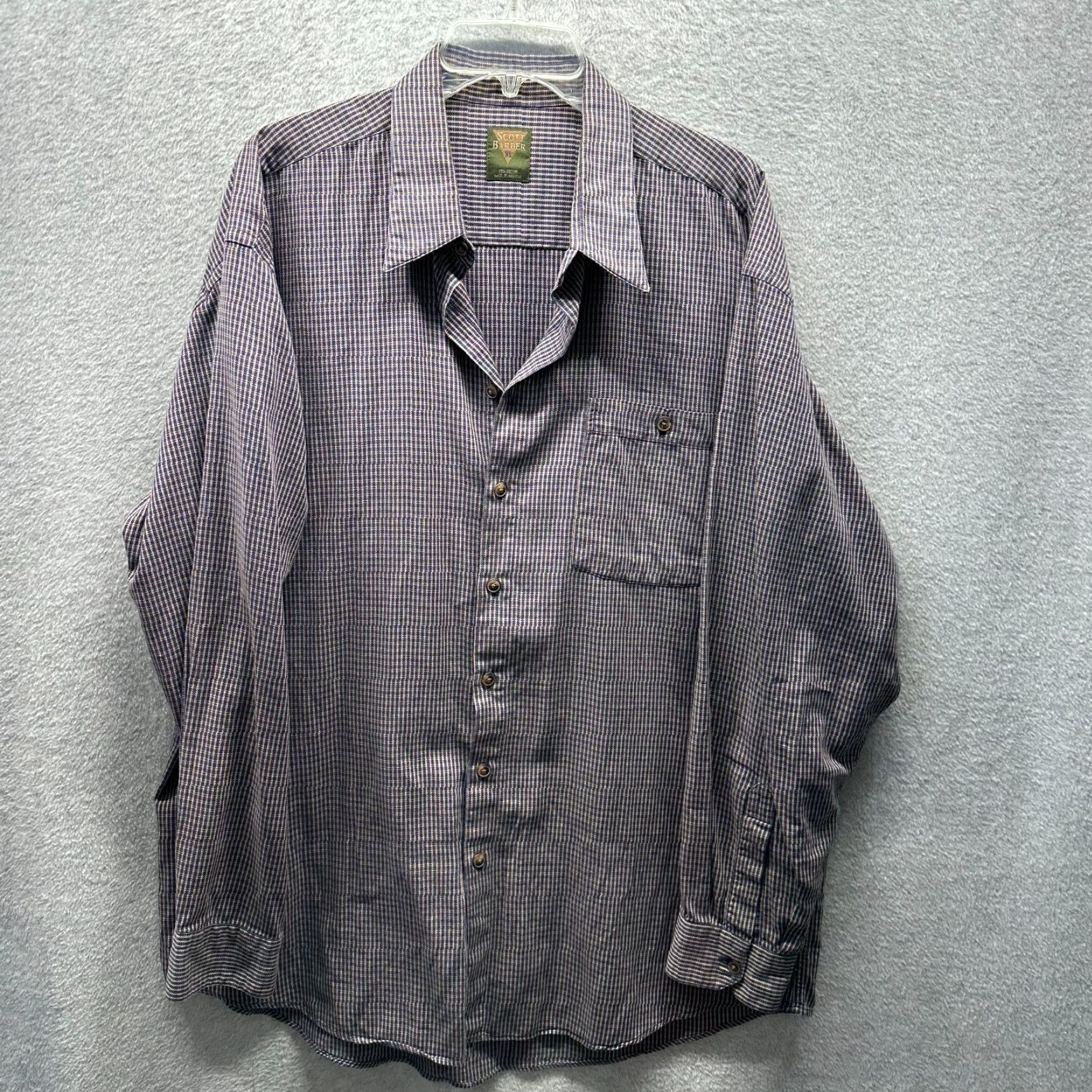 Vintage Scott Barber Shirt XL Blue Cotton Button-Up Mens Casual Classic 80s 90s Preppy Knit Collar-Down Button Size US XL / EU 56 / 4 - 2 Thumbnail