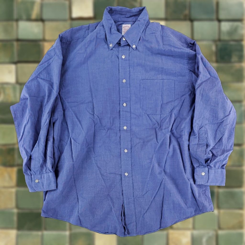 Brooks Brothers Brooks Brothers OCBD Button Down Shirt Blue Made USA Mens 16.5-3 Regular Long Sleeve Collar-Down 16.5 Blue Mens Size US XL / EU 56 / 4 - 1 Thumbnail