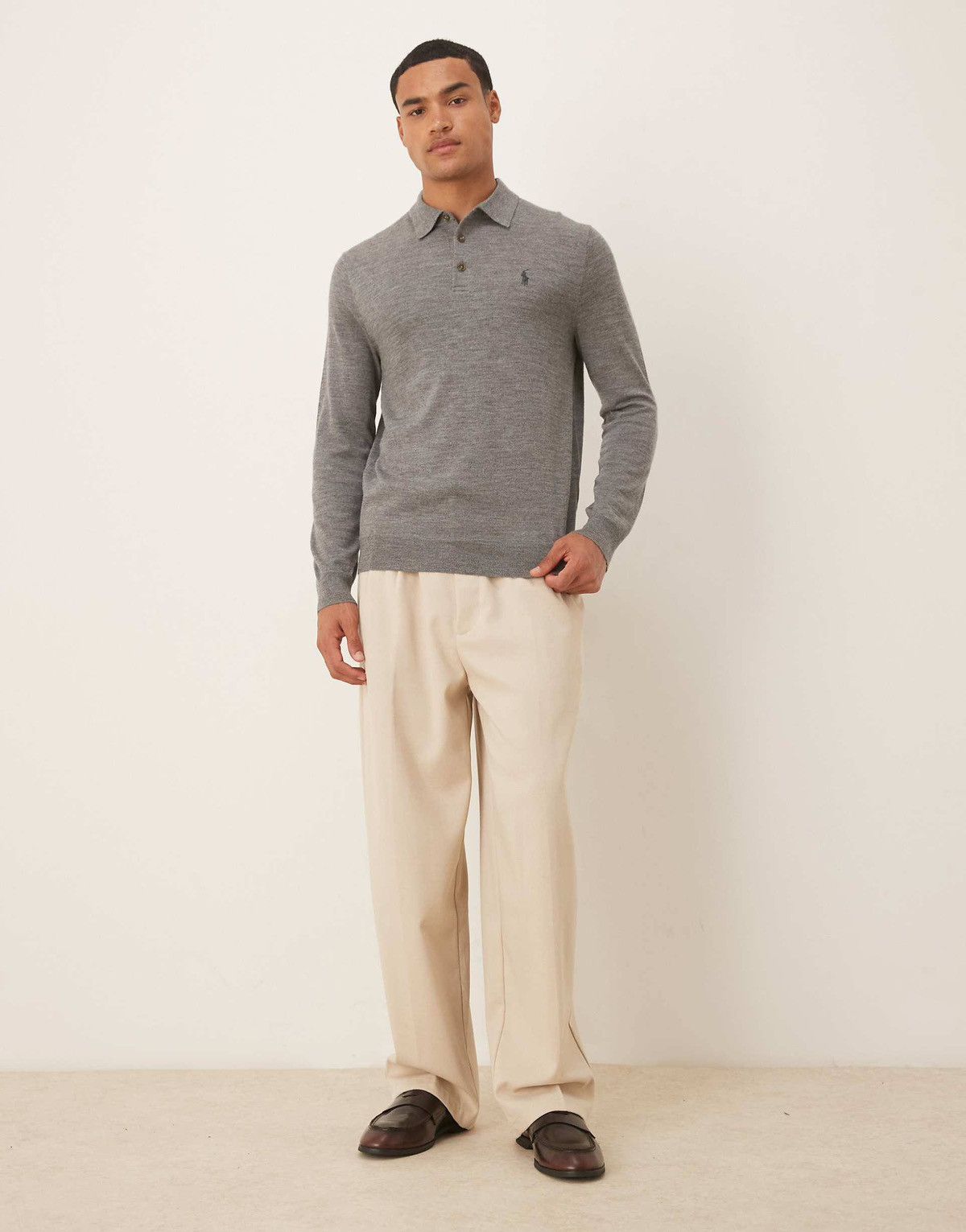 Polo Ralph Lauren Polo Ralph Lauren Merino Wool Knit Polo Sweater Grey XL Logo Size US XL / EU 56 / 4 - 2 Thumbnail