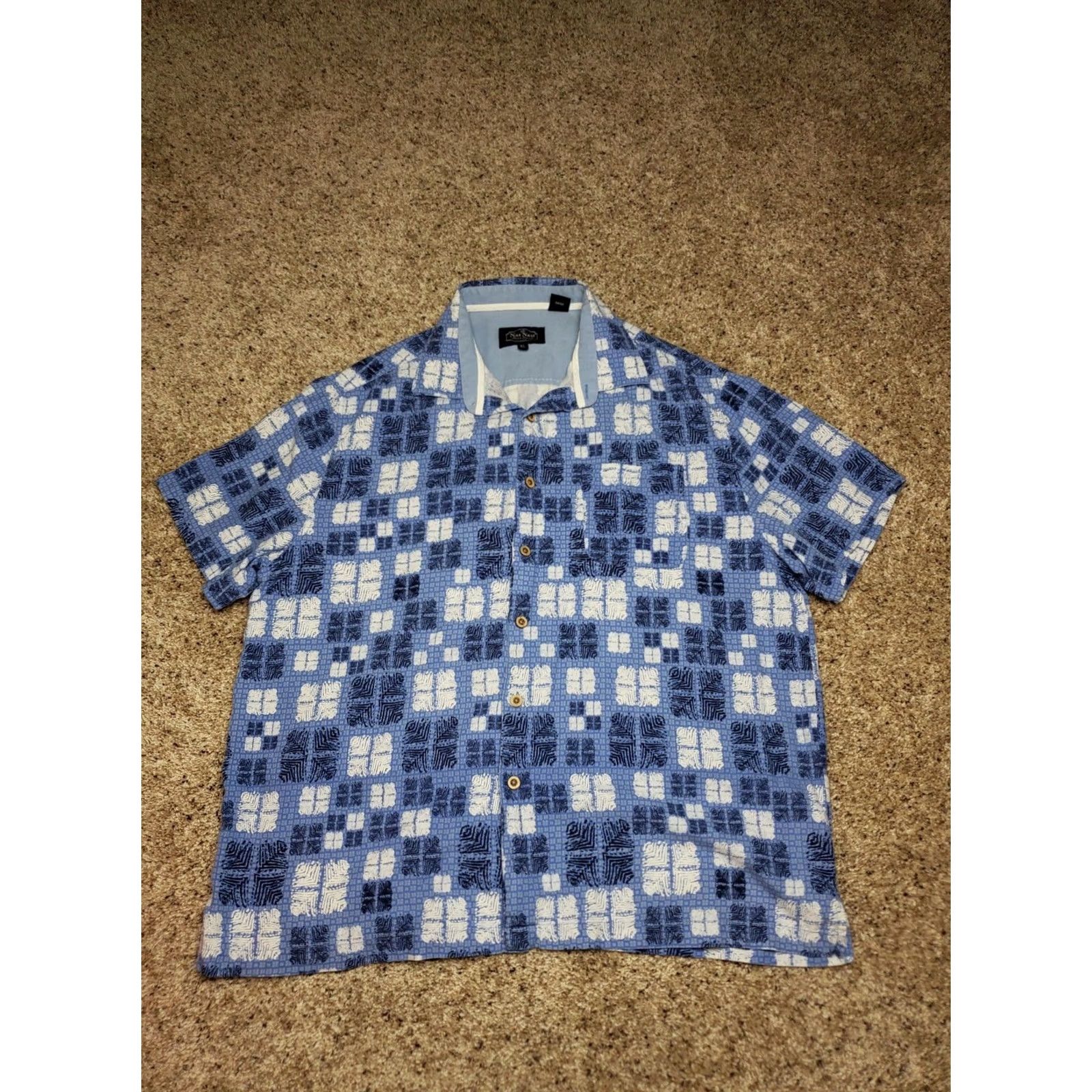 Nat Nast Nat Nast Shirt XL Mens Blue Silk Blend Geometric Tribal Short Sleeve Button Up Size US XL / EU 56 / 4 - 2 Thumbnail