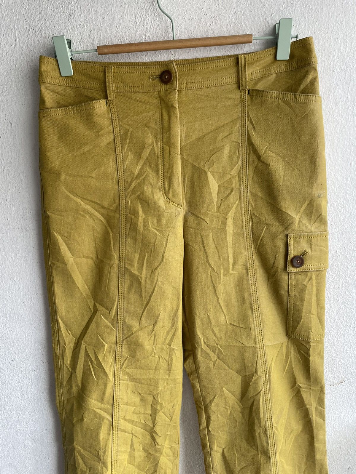 Designer × Japanese Brand Retro Christian Aujard Glossy mustard cargo wax pants Size 29" - 3 Thumbnail