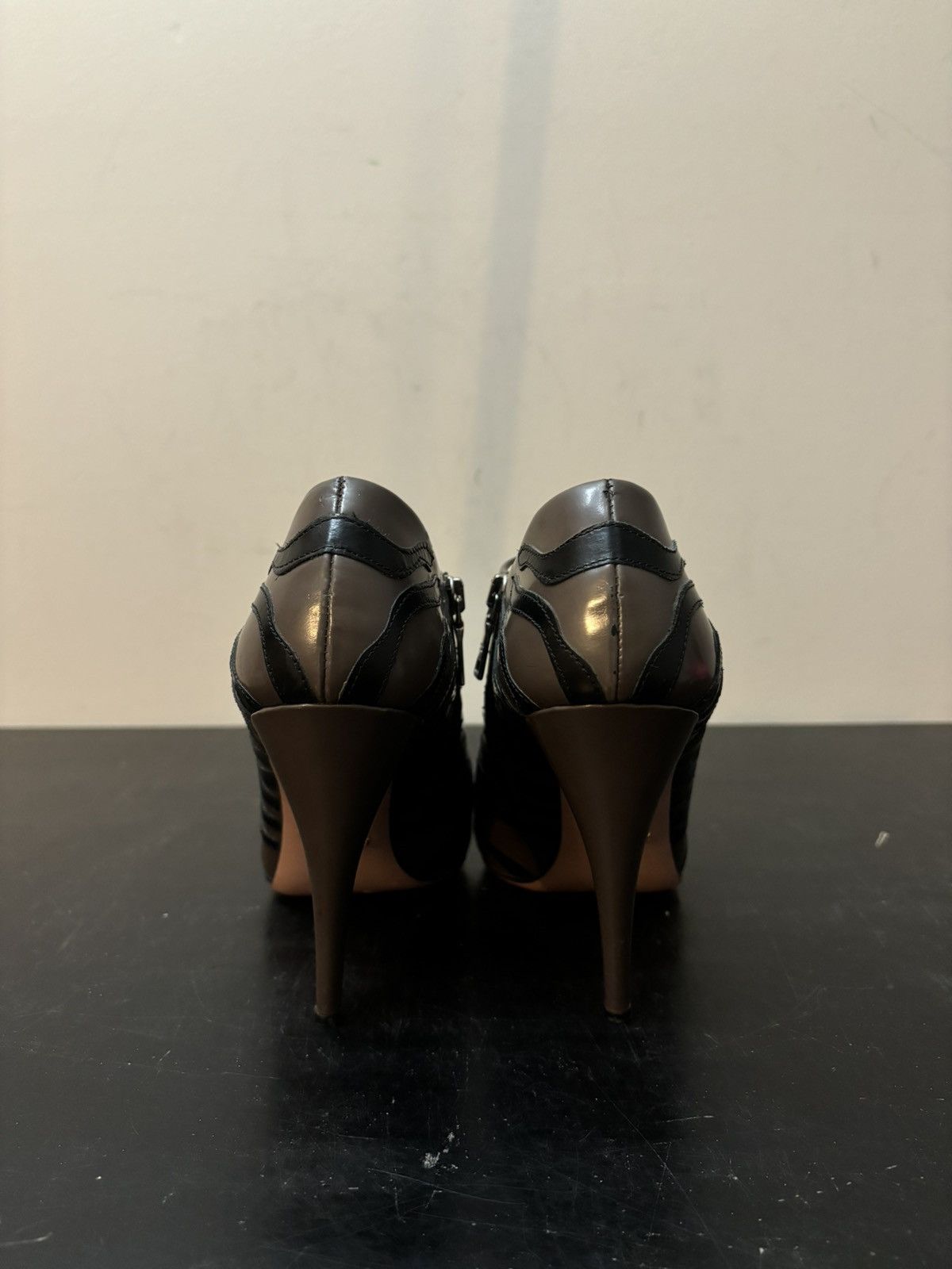 Prada Prada Leather Tiger Stripe Heeled Booties Brown Black Size US 7.5 / IT 37.5 - 5 Thumbnail