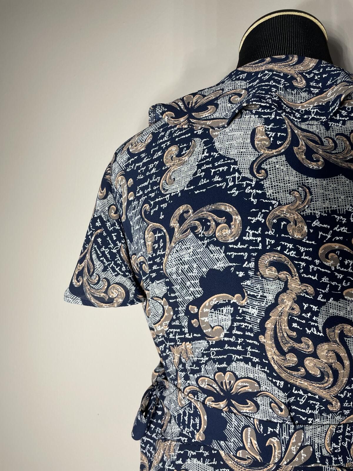 Chelsea Soccer Chelsea28 Navy & Gold Calligraphy Paisley Wrap Dress M goth Size M / US 6-8 / IT 42-44 - 8 Thumbnail