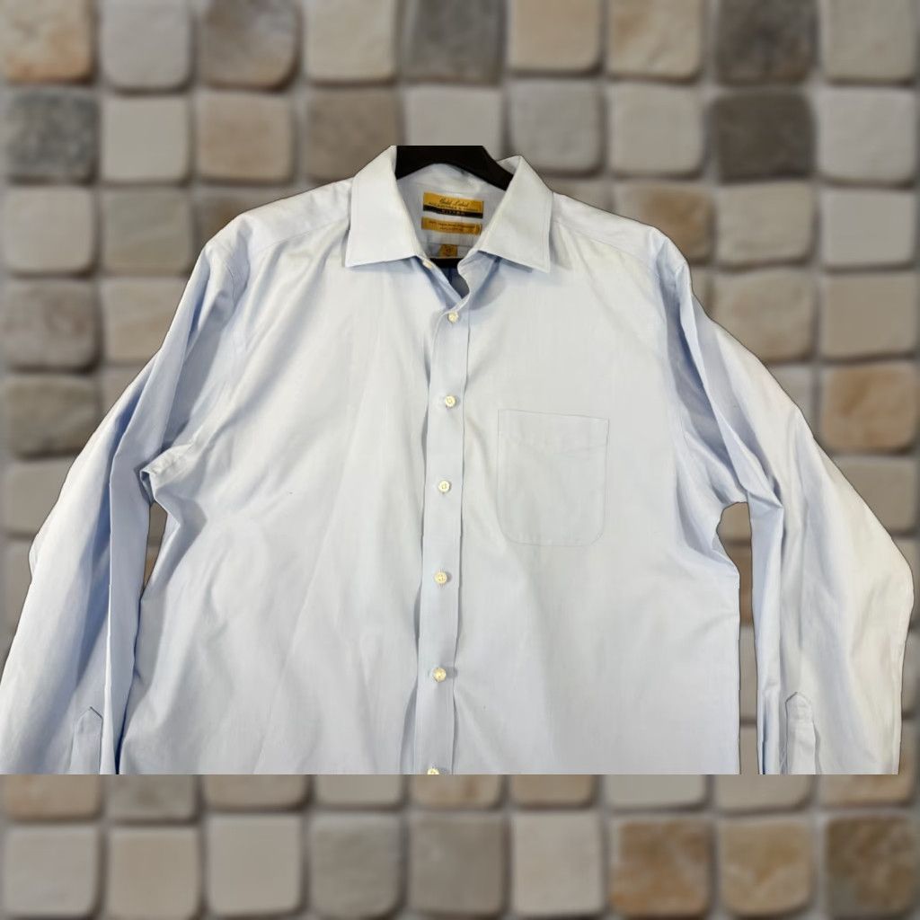 Roundtree & Yorke VINTAGE Roundtree & Yorke Gold Label Dress Shirt Mens XL Blue Fitted 80s Non-Iron Size 46R - 1 Thumbnail