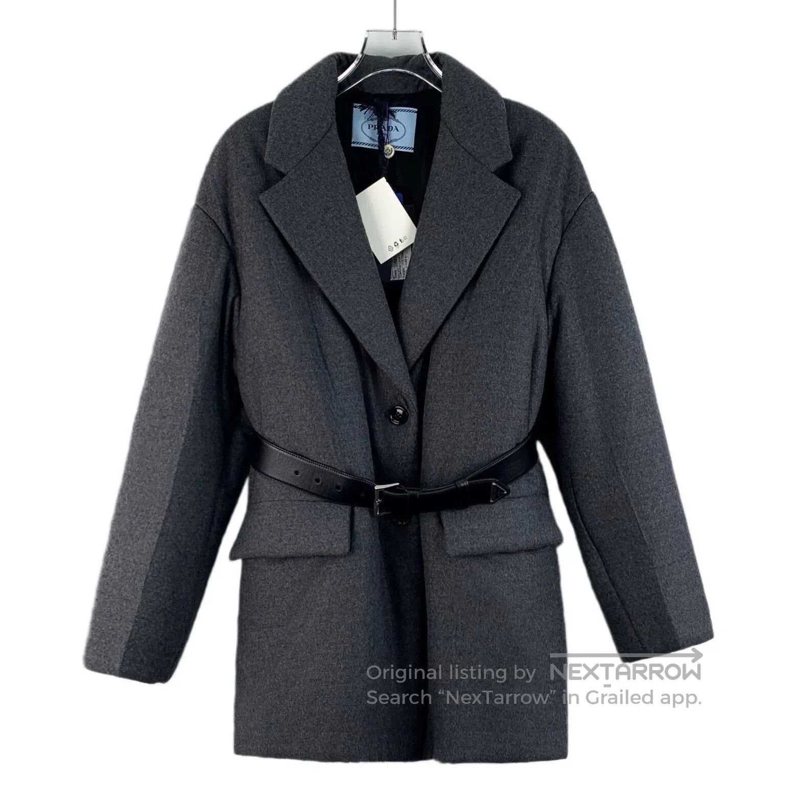 Prada Gray Cashmere Collar Long Coat.