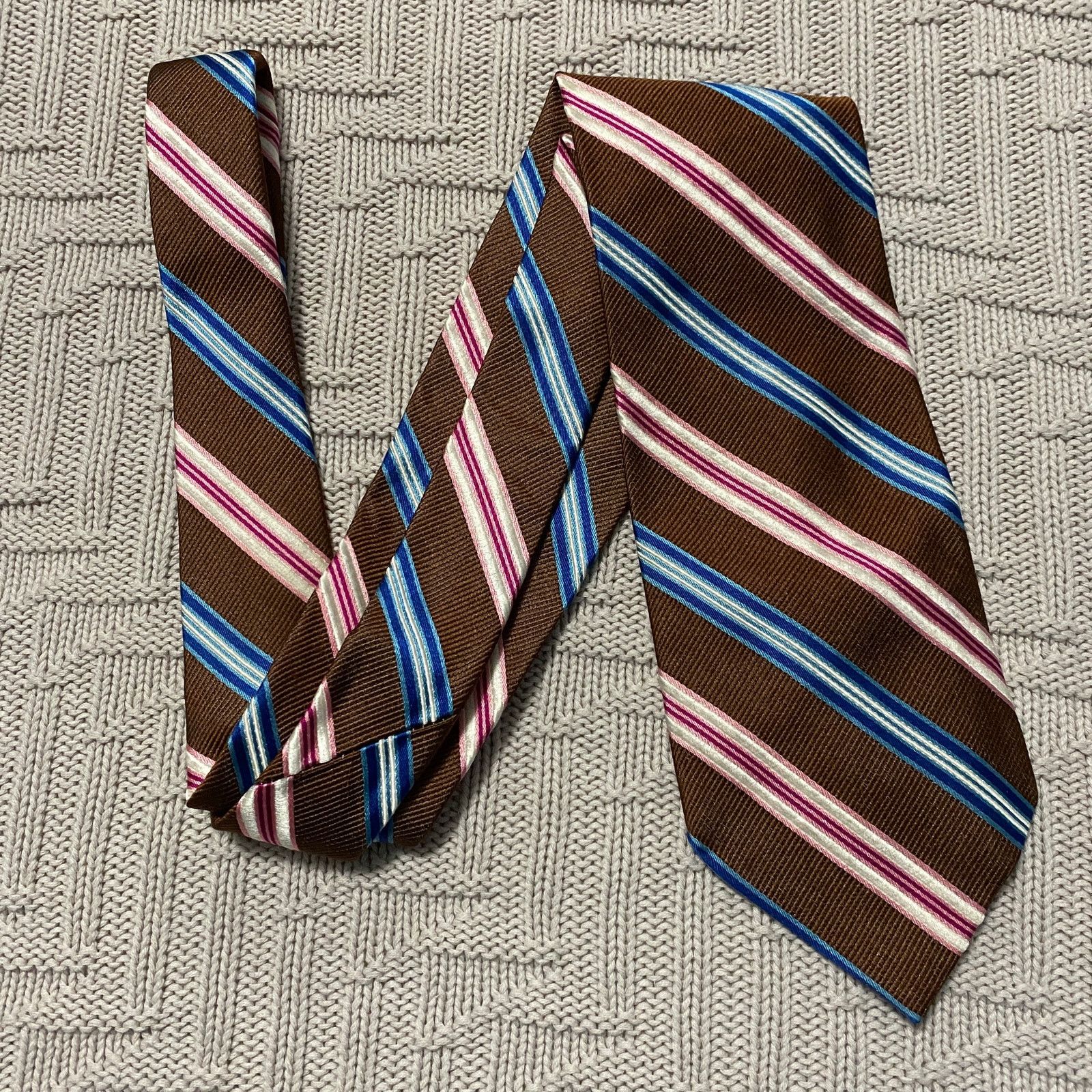 Altea Altea brown stripe hand made Italian silk tie Size ONE SIZE - 1 Thumbnail