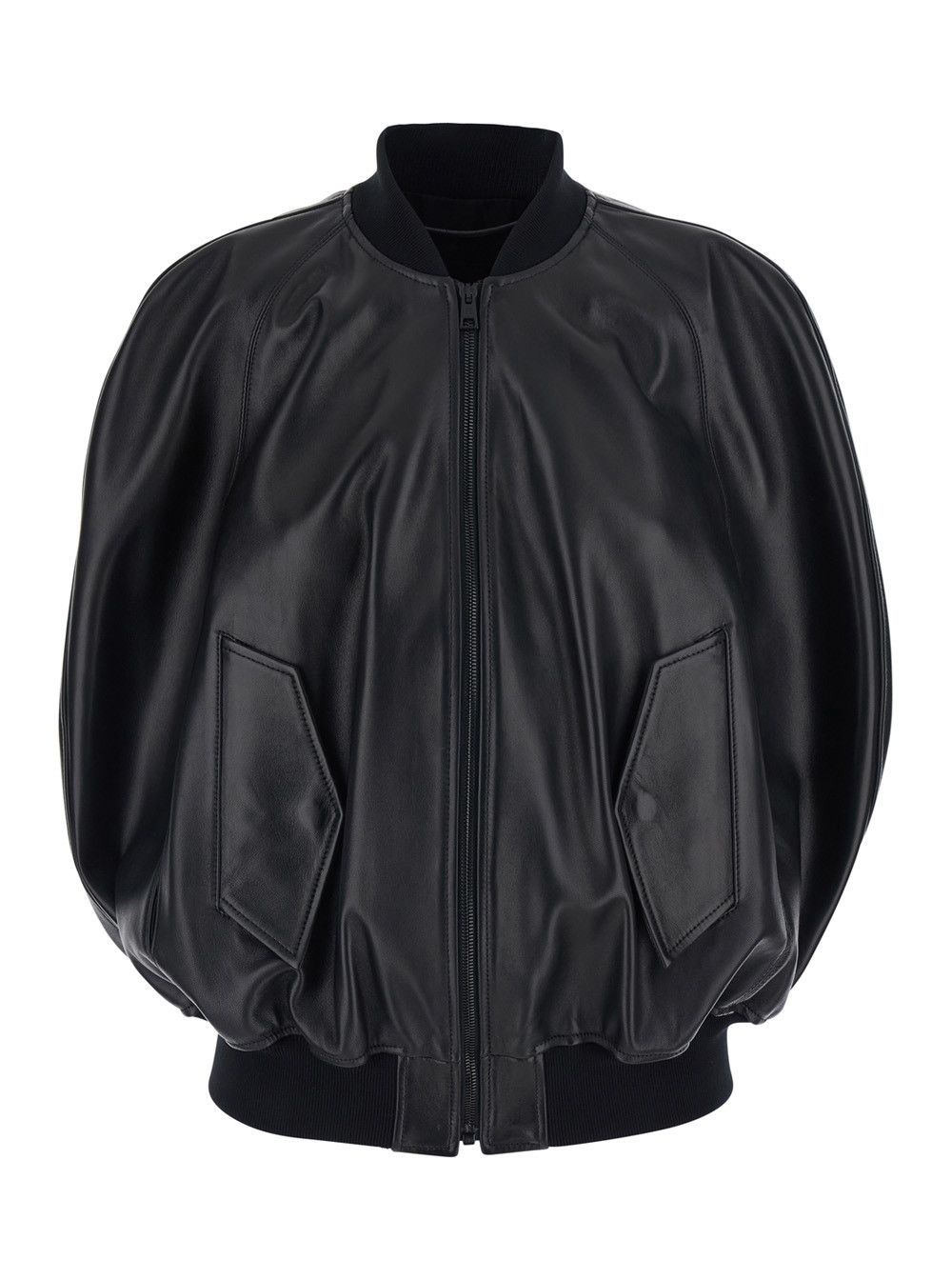 Balenciaga Black Bomber Jacket with High Collar and Front zip Closure In Leather Women Size M / US 6-8 / IT 42-44 - 1 Thumbnail