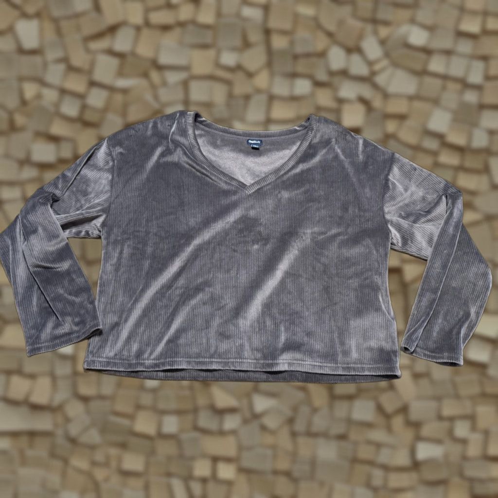Gap GapBody Shirts Women L Gray Velvet Long Sleeve V-Neck Stretch Casual Basic Modern Womens Size L / US 10 / IT 46 - 1 Thumbnail