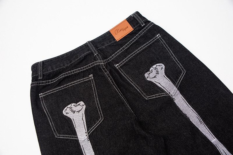 Japanese Brand Men's street hip-hop loose straight bone embroidered jeans Size US 32 / EU 48 - 6 Thumbnail