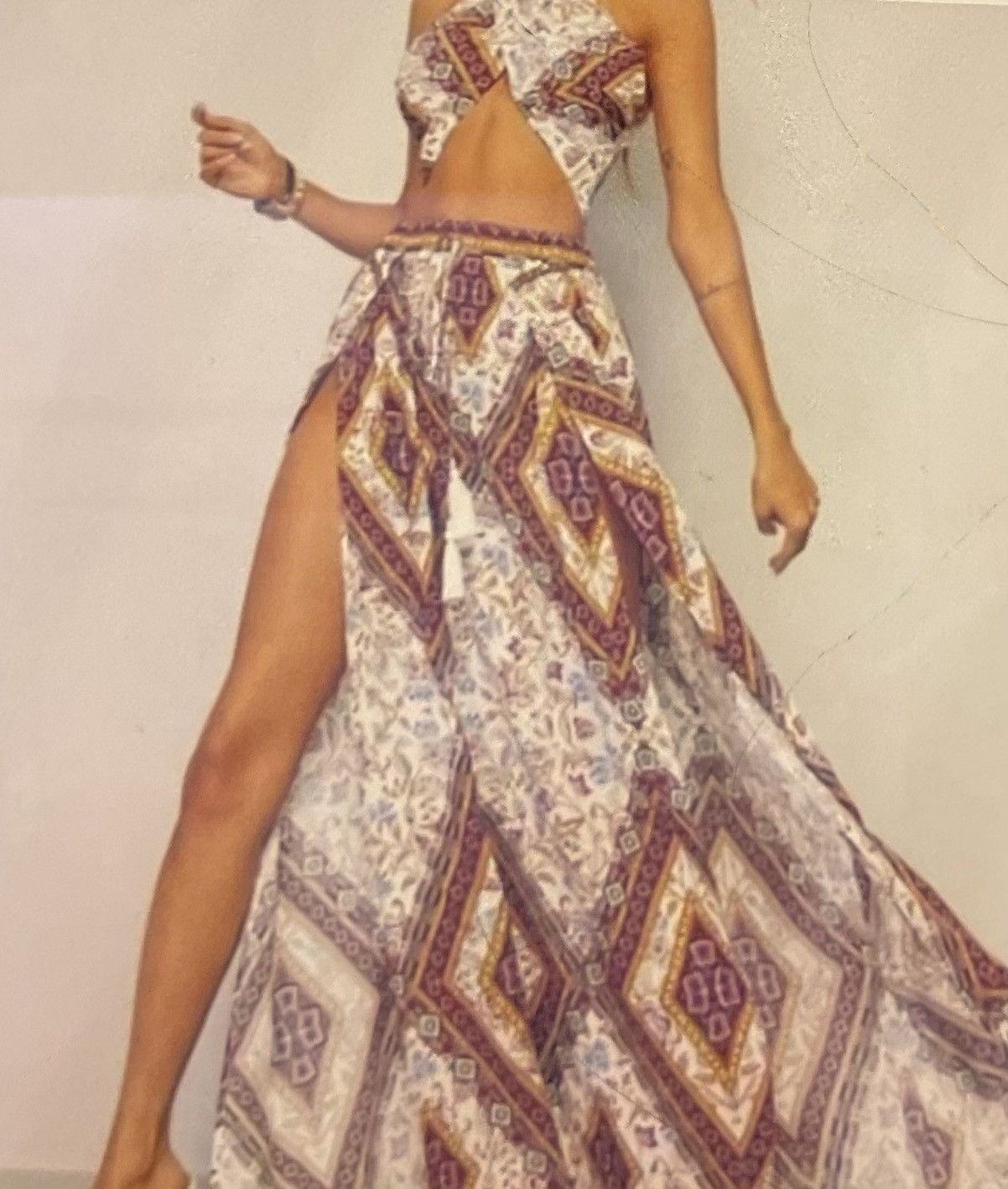 Shein Bohemian Two - Piece Halter Top and Skirt Set Size L / US 10 / IT 46 - 6 Thumbnail