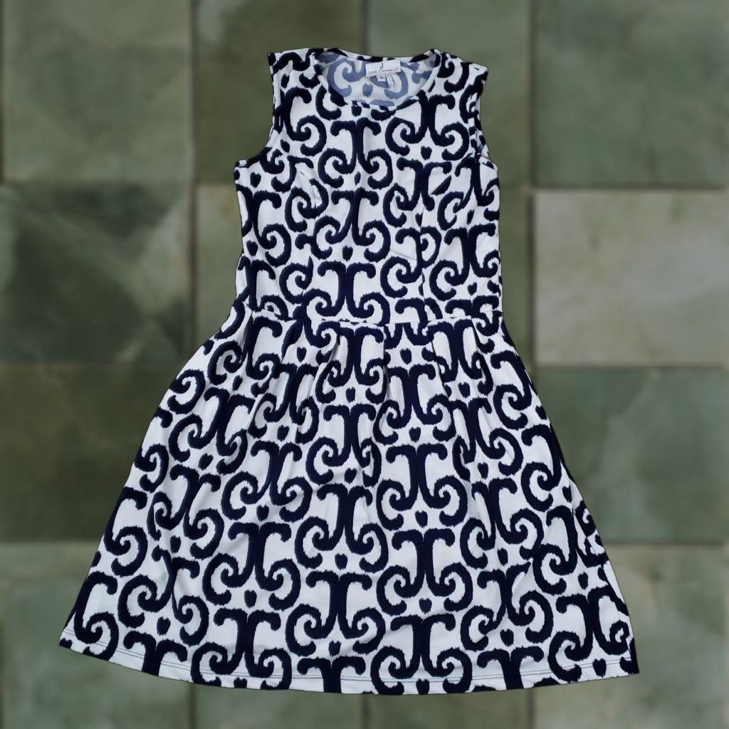 Jude Connally Dress Womens Small Blue Sleeveless Fit Flare Short Jersey  Nylon Spandex Pullover Geometric Preppy Scoop Neck Made USA -  ilac.rochib.com
