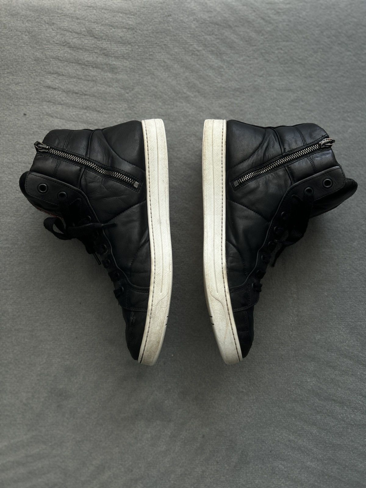 Prada Prada 4T2596 dark blue high top leather sneakers Linea Rossa Size US 11.5 / EU 44-45 - 13 Thumbnail
