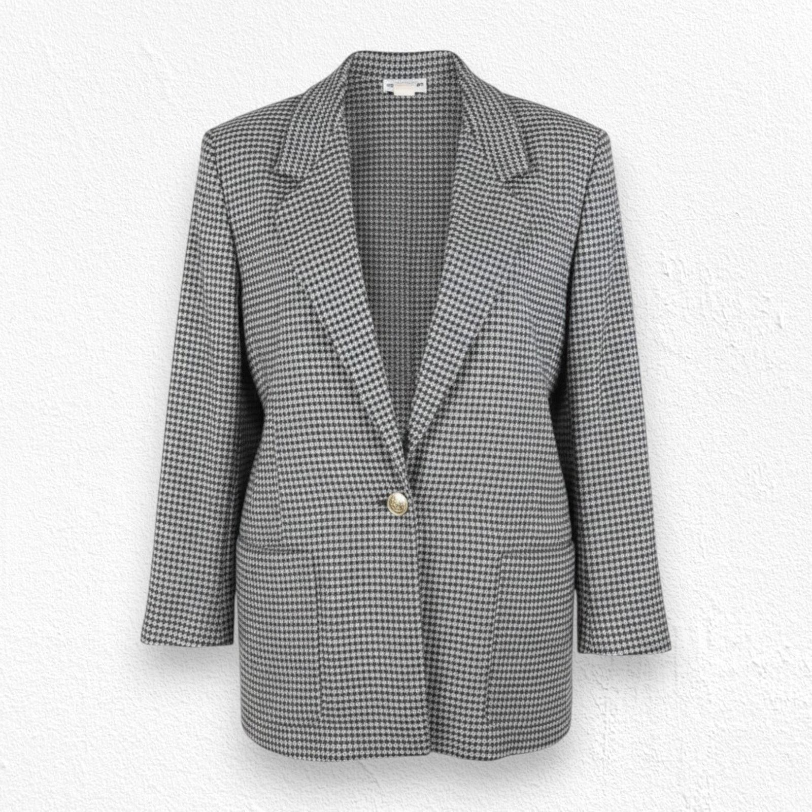 Vintage 1980s Black Houndstooth Blazer Size Large Size L / US 10 / IT 46 - 1 Thumbnail