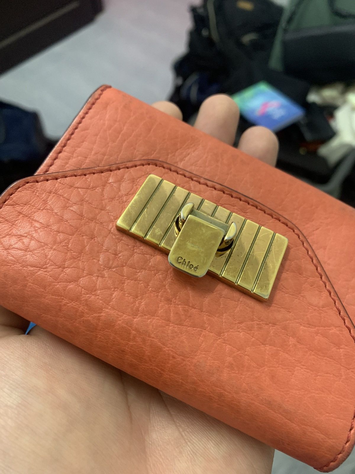 Chloe Chloé Padlock Leather Wallet – Orange Size ONE SIZE - 3 Thumbnail