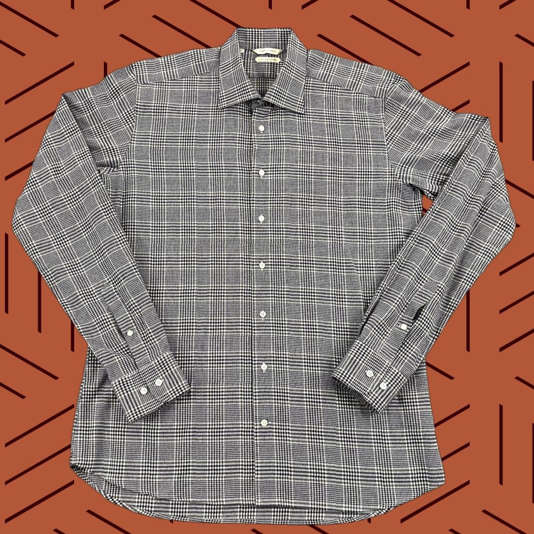 Suitsupply Suitsupply Dress Shirt Mens Large 16.5L Long Sleeve Blue White Houndstooth Plaid Classic Size US L / EU 52-54 / 3 - 1 Thumbnail