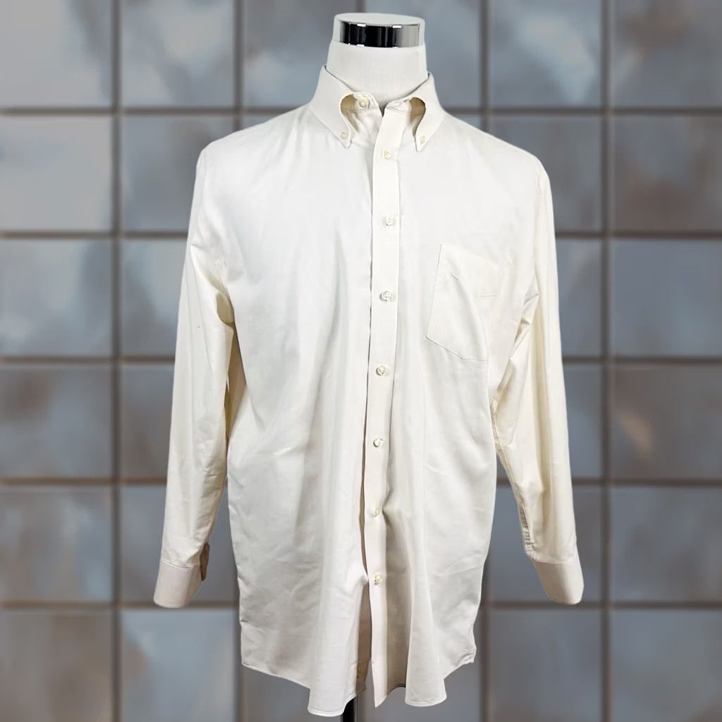 Stafford Stafford Dress Shirt Ivory Cotton Blend Regular Fit 17 32/33 Wrinkle Free Oxford Shirt Mens Shirt Size 46R - 1 Thumbnail