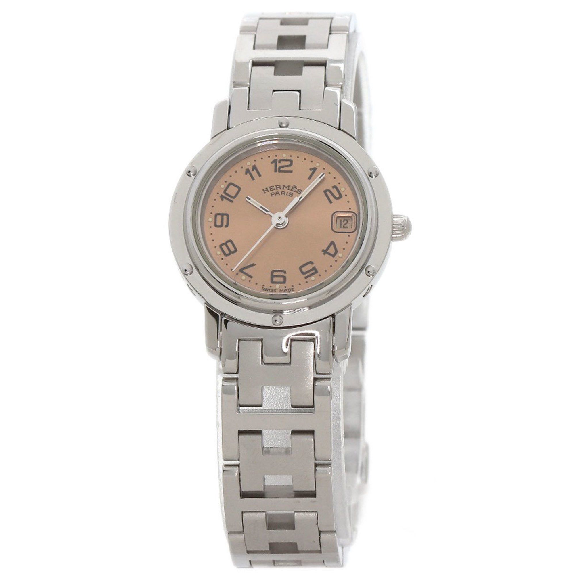 image of Hermes Cl4.210 Clipper Watch Stainless Steel/ss Ladies Hermes in Orange, Women's