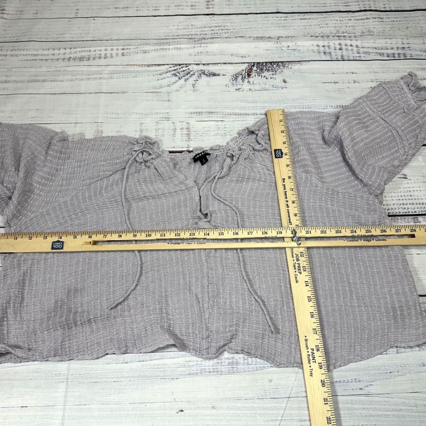 Torrid Torrid 3 Womens 3/4 Sleeve Crop Top Sz 3X Lavender Pullover Tie Neck Rayon Nylon Blouse Crop Pullover 3X Purple Womens Size XXL / US 16-18 / IT 52-54 - 2 Thumbnail