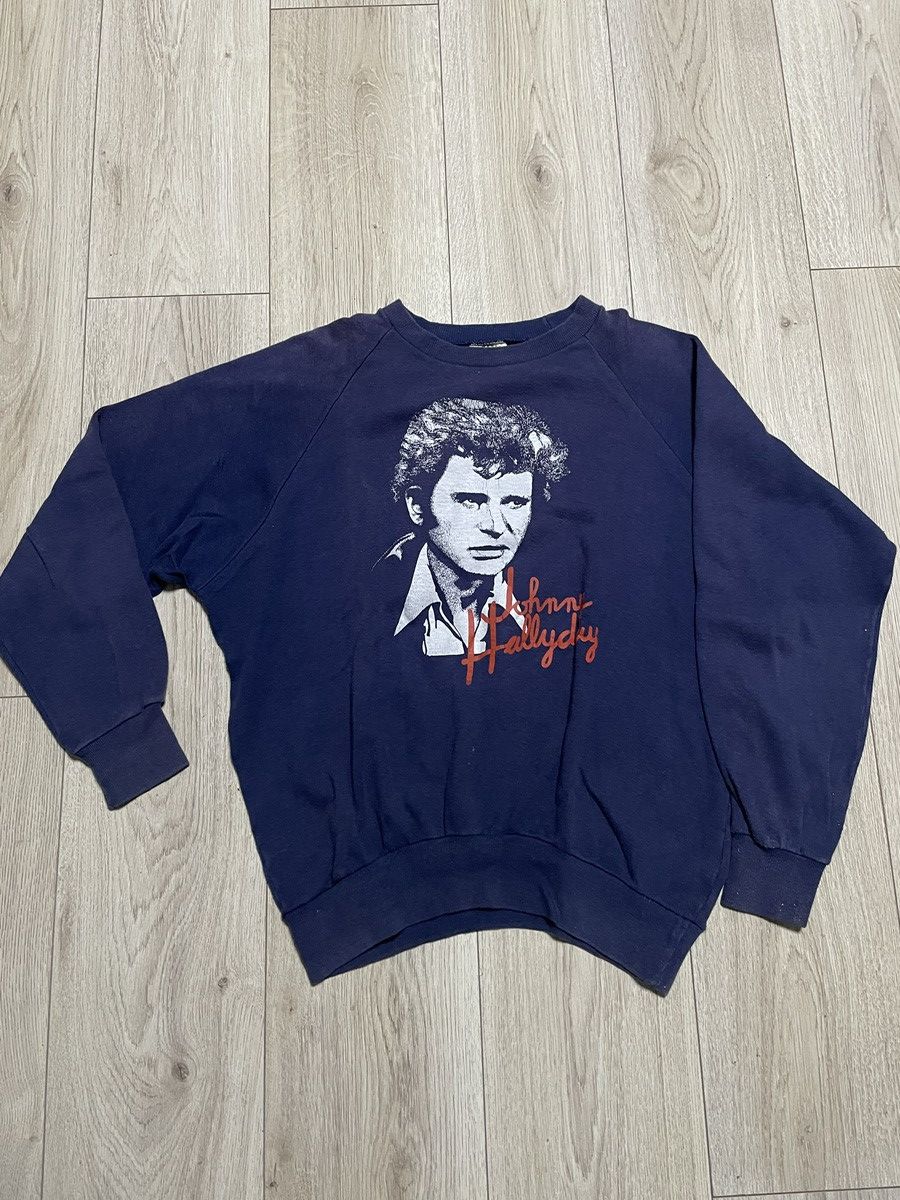 Band Tees × Vintage Vintage 80s Johnny Hallyday Sweatshirt Purple Swiss Made Size US XL / EU 56 / 4 - 2 Thumbnail