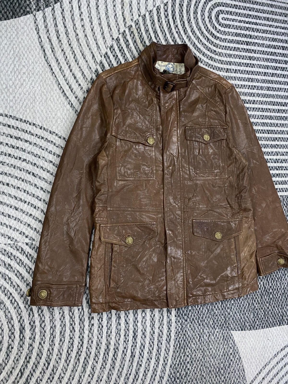 BEANPOLE 🔥Bean Pole Multipcoket Brown Stand Collar Leather Jacket Size US M / EU 48-50 / 2 - 3 Thumbnail