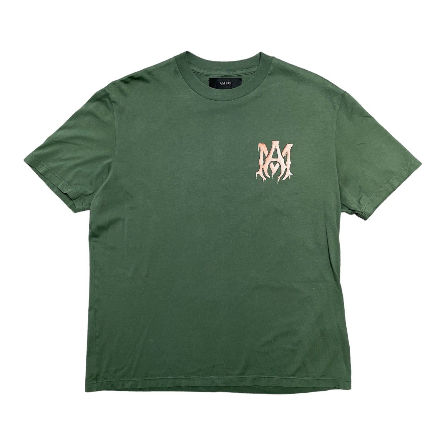 image of Amiri Stencil Logo Short Sleeve Tee Shirt Military Green, Men's (Size Small)