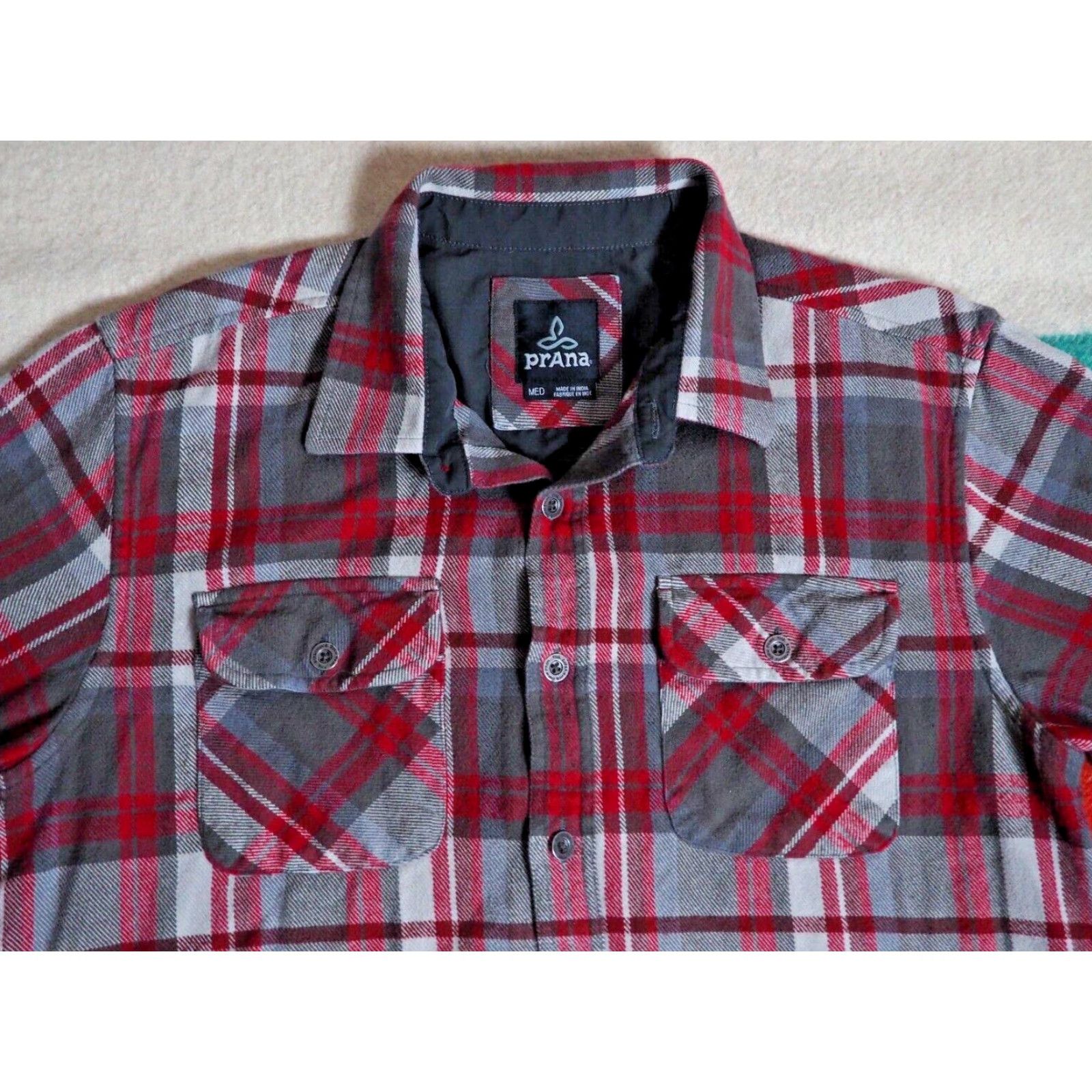 Prana prAna Shirt Mens M Button-Up Outdoor Flannel Plaid Red Gray Cotton EUC Size US M / EU 48-50 / 2 - 3 Thumbnail