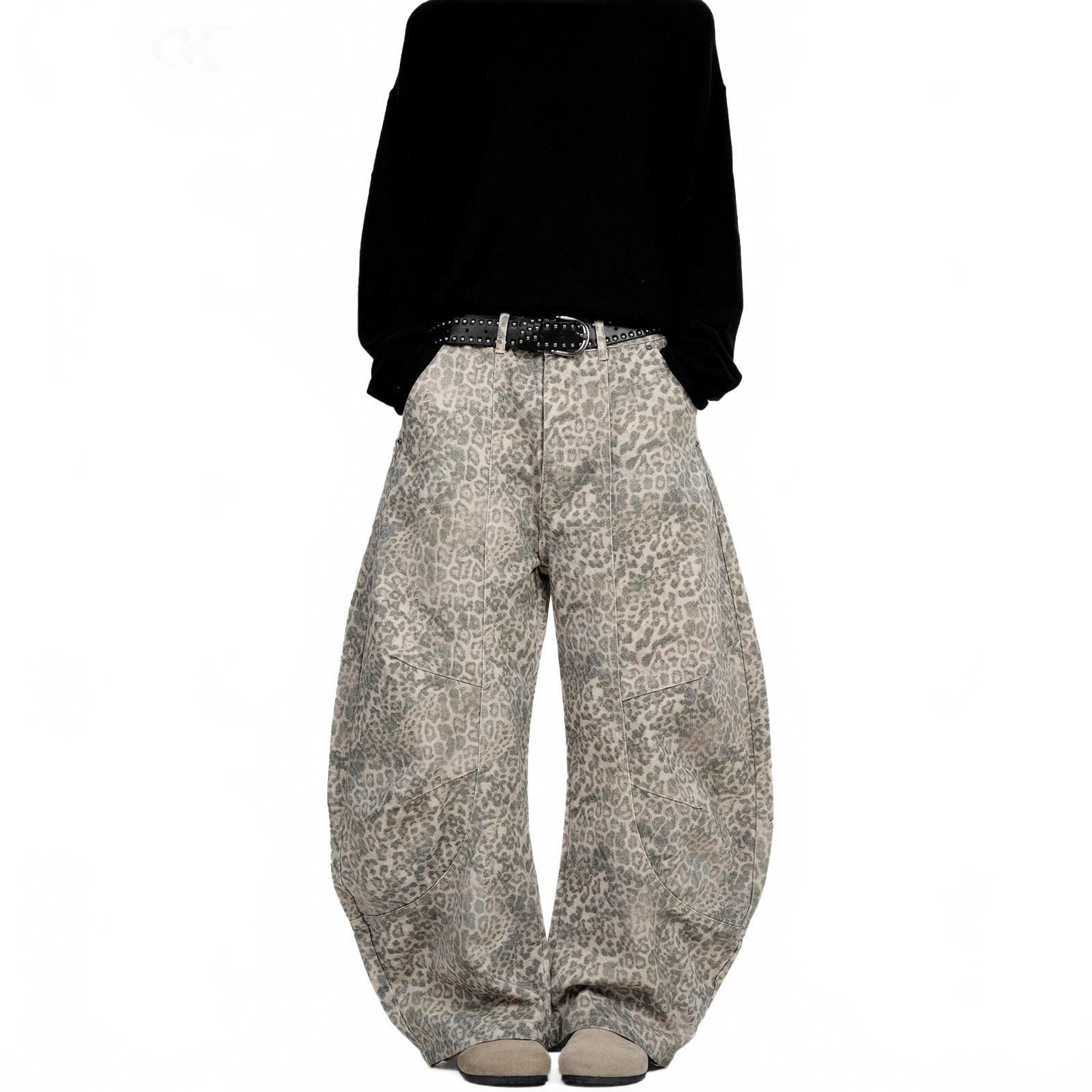 Japanese Brand Beige Leopard Print Baggy Wide Leg Pants, Casual Trousers Size US 32 / EU 48 - 1 Thumbnail