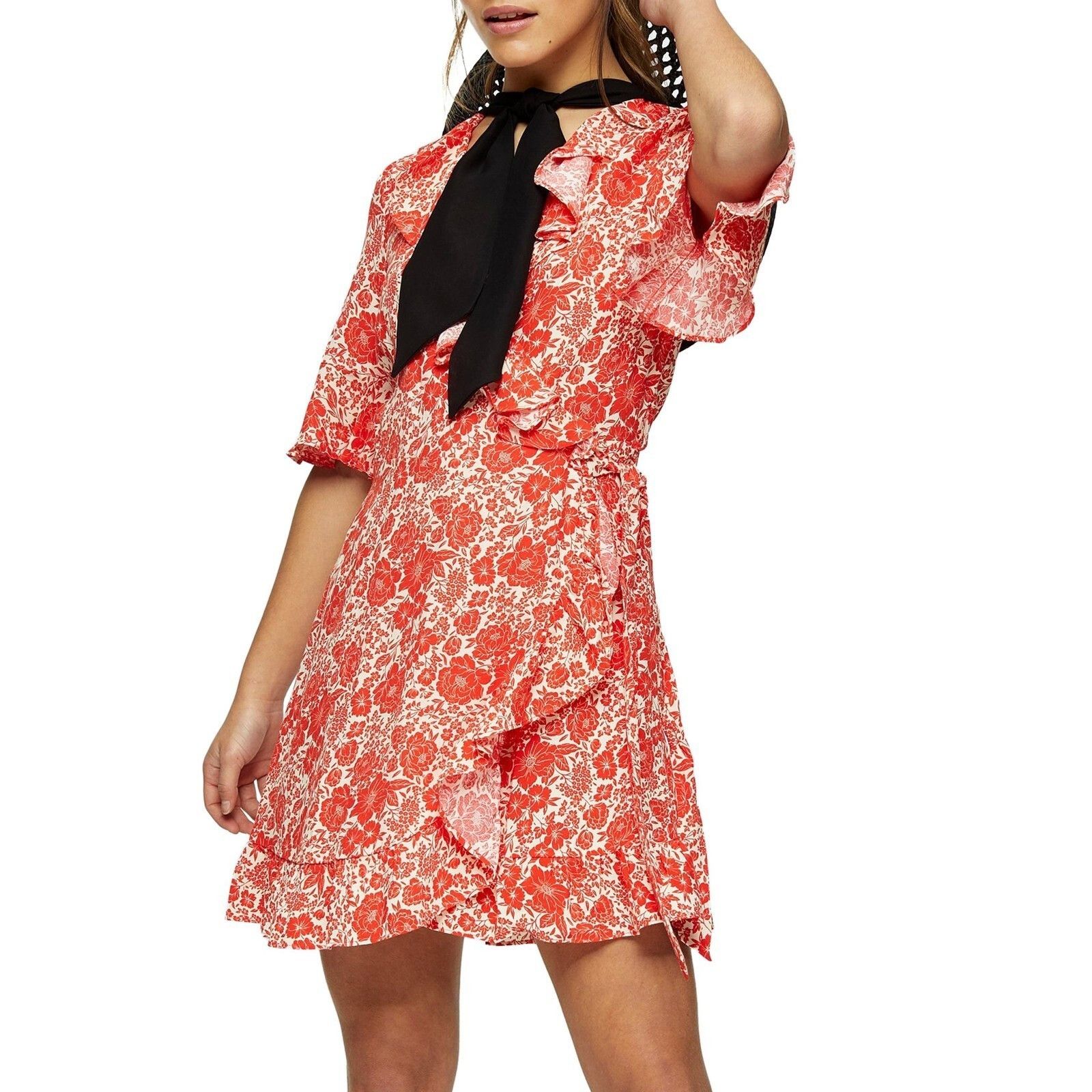Topshop Floral Print Ruffle Wrap Mini Dress in Petite US 2 NWT $75 Size XS / US 0-2 / IT 36-38 - 2 Thumbnail