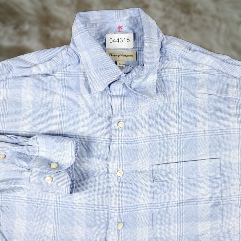 Tommy Bahama Tommy Bahama Shirt Mens 16.5 Blue Plaid Dress Button Up Long Sleeve Size 42R - 1 Thumbnail