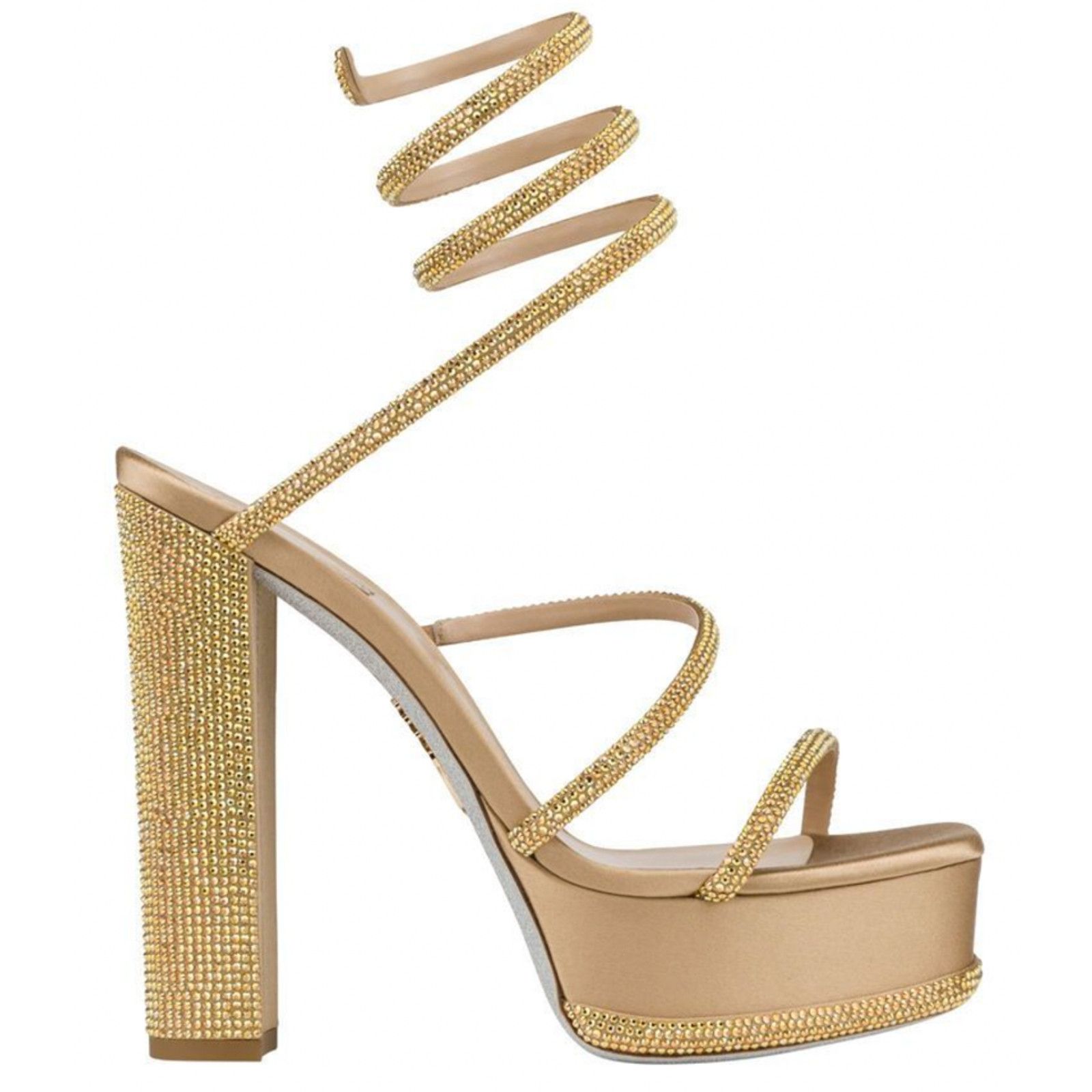 Cleo Platform Crystal Wrap Strap Sandal Block Heel Pump 37.5