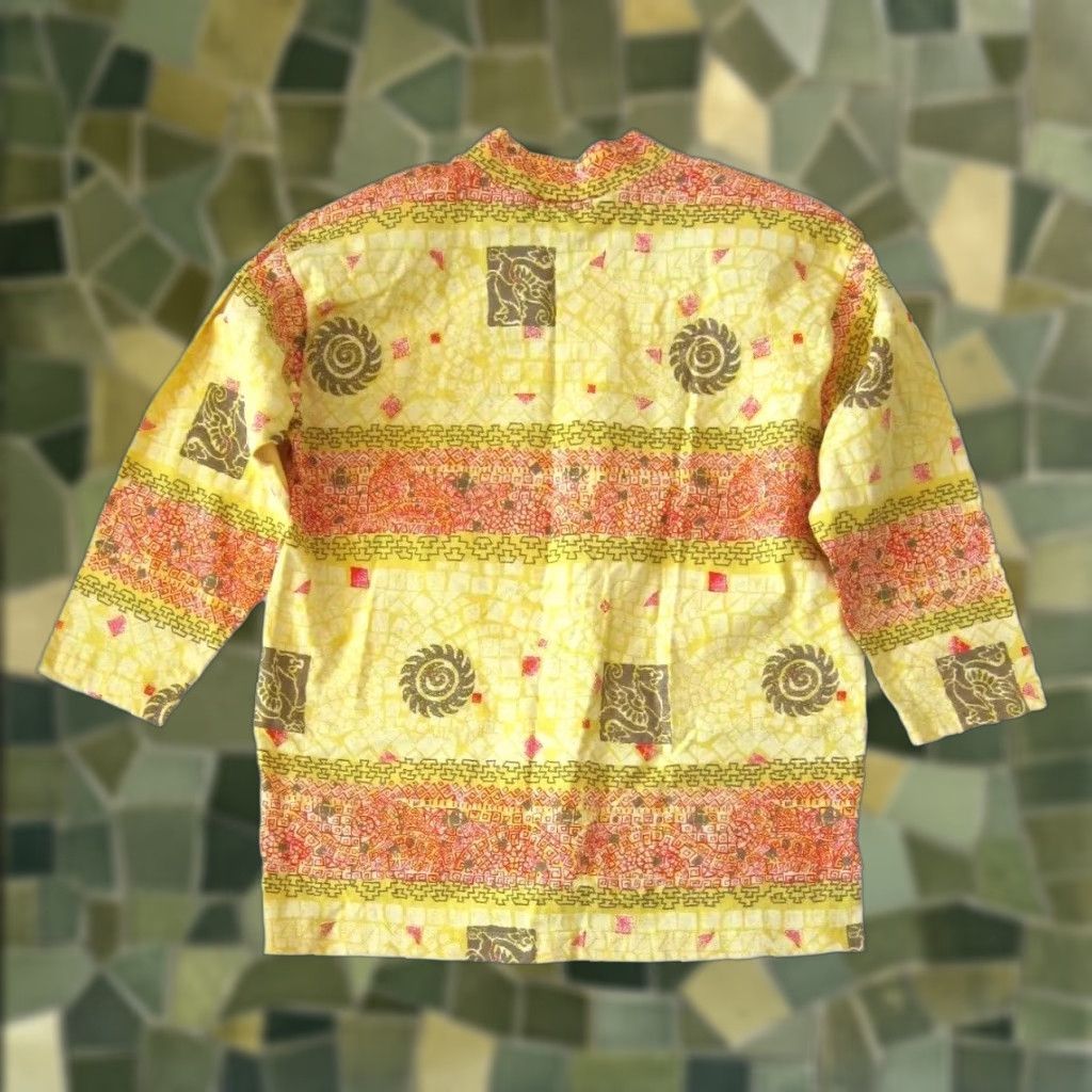 Pinko VINTAGE Teaze Blouse Shirt M-L Mock Neck Long Sleeve Top Womens Tunic Yellow 90s NWT Sunwear Geometric Cotton 80s Style Size M / US 6-8 / IT 42-44 - 1 Thumbnail
