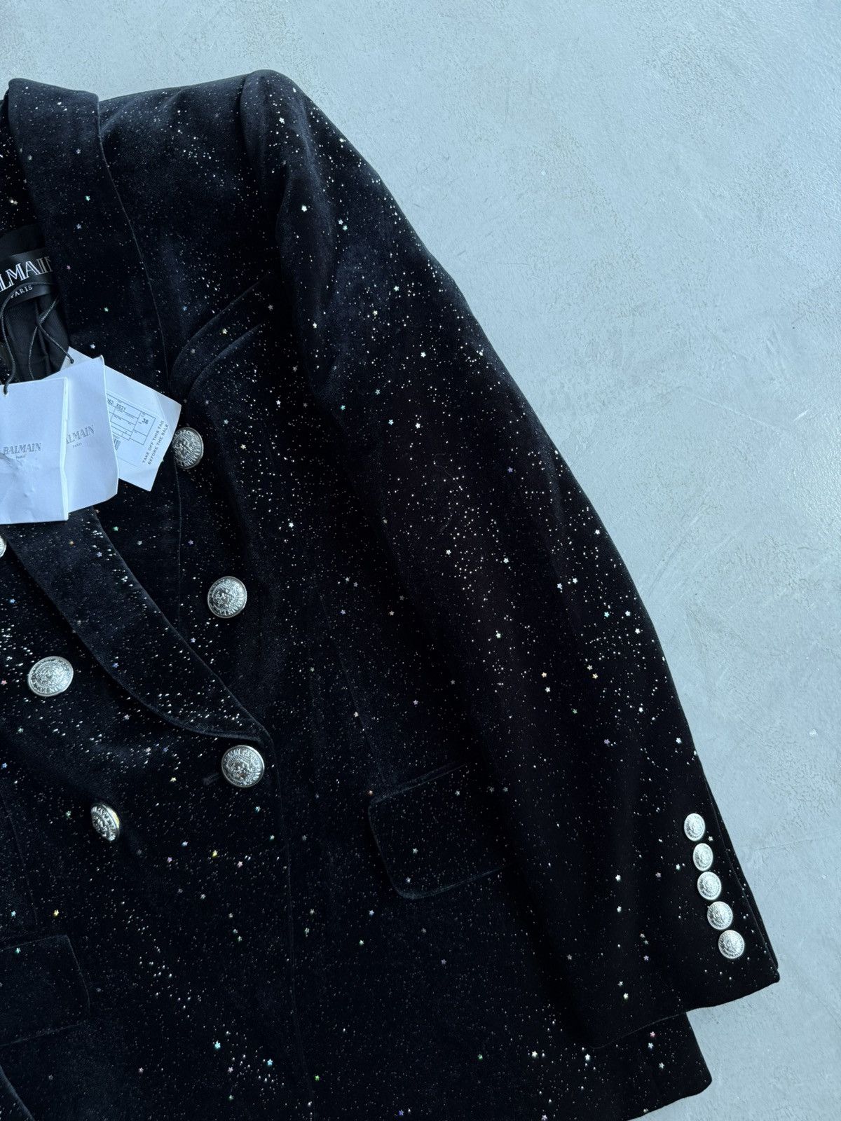 Balmain Balmain - Black Stardust Double Breasted Velvet Coat Size XS / US 0-2 / IT 36-38 - 2 Thumbnail