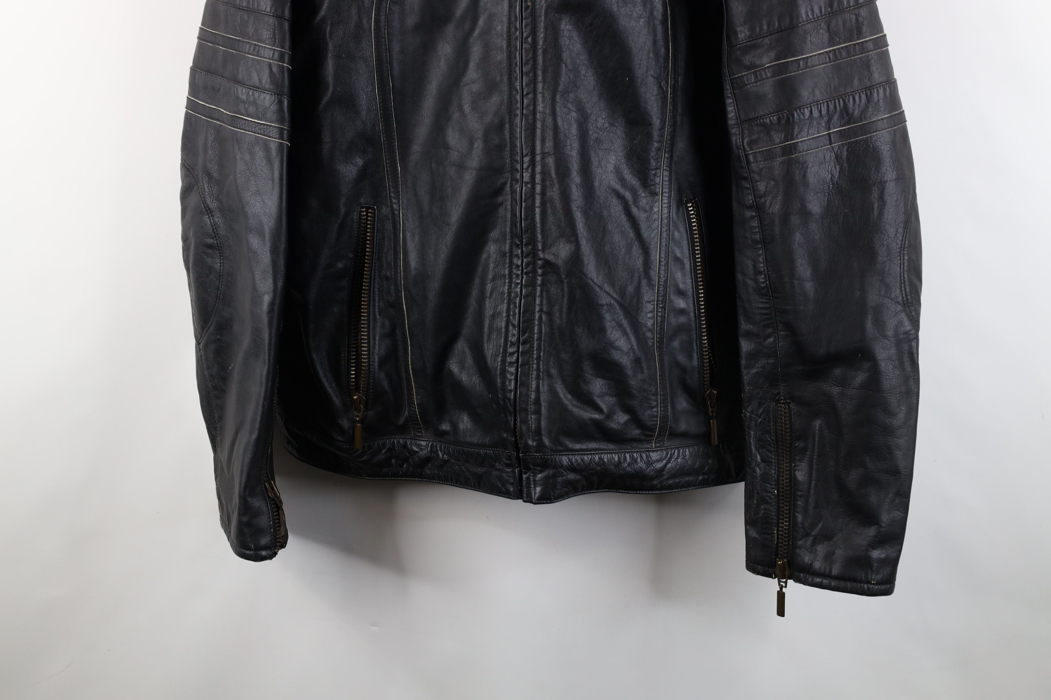 Vintage Vintage 90s Streetwear Leather Cafe Racer Bomber Jacket Size US L / EU 52-54 / 3 - 3 Thumbnail