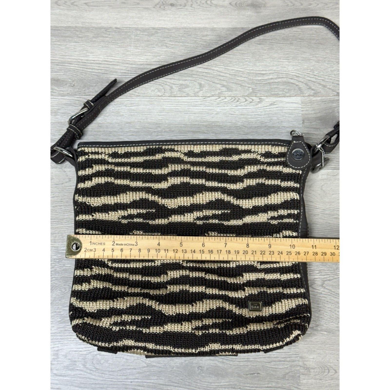 The Sak VINTAGE The Sak Crossbody Bag Beige Brown Knit Cotton Blend, 8x10x3, Medium, Leather Strap, Zipper Closure, Inner/Outer Pockets, Canvas Lining, Women Size ONE SIZE - 6 Thumbnail