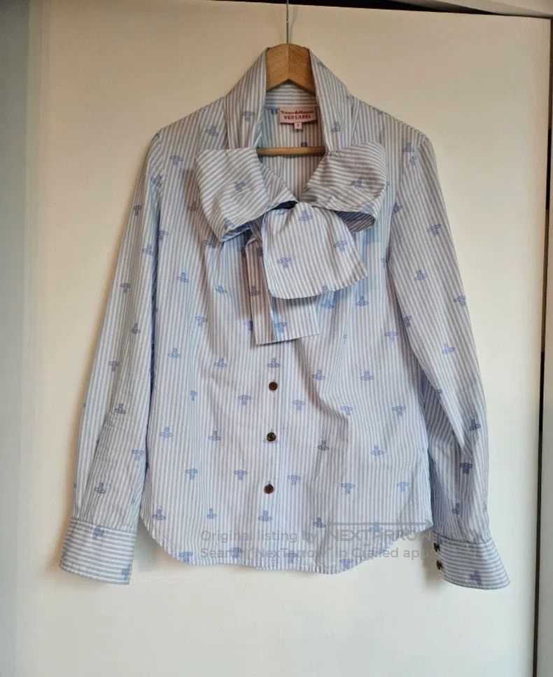 Vivienne Westwood Vivienne Westwood Sky Blue Striped Bow Blouse Size S / US 4 / IT 40 - 1 Thumbnail
