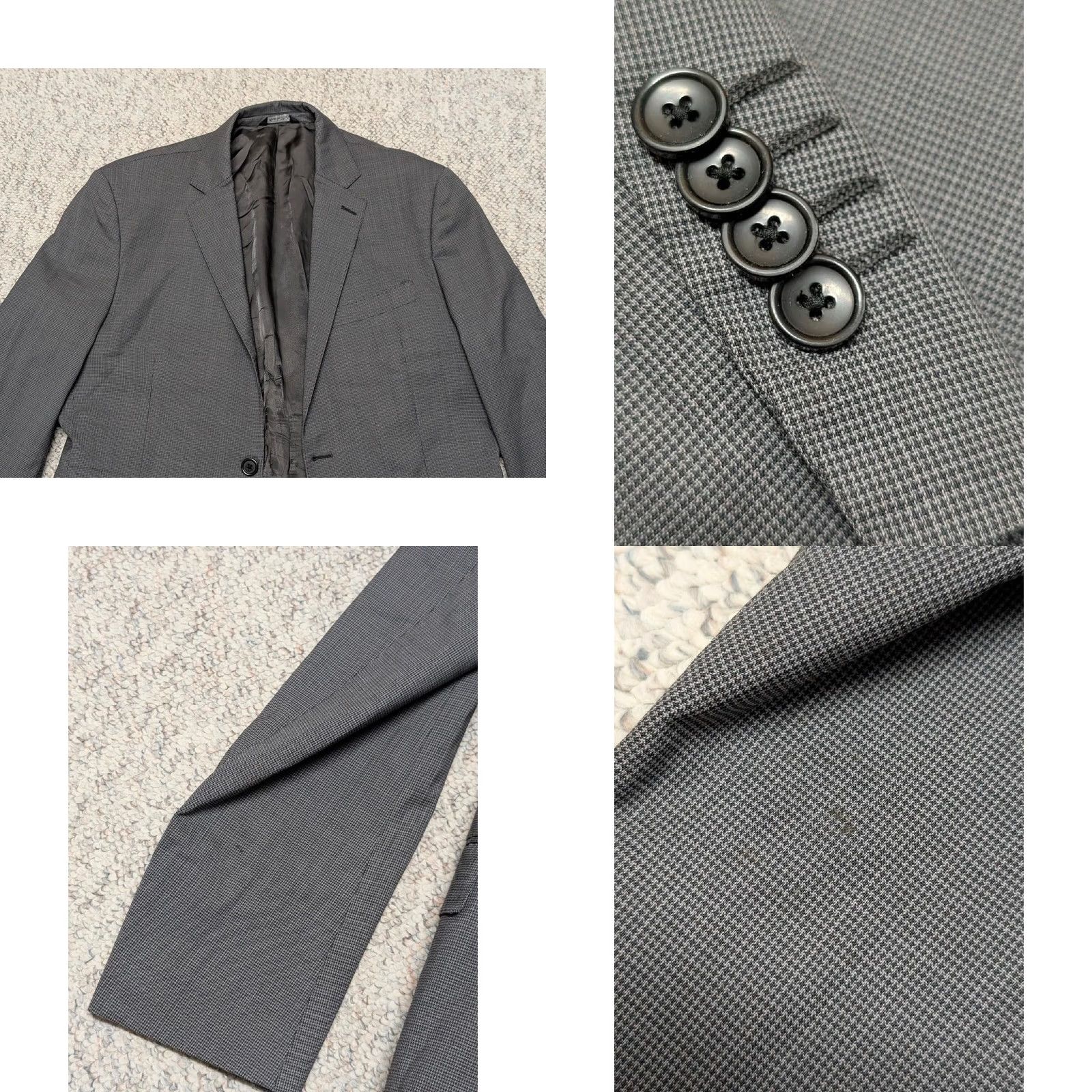 Yves Saint Laurent VINTAGE YSL ITALY Blazer JACKET Mens 40R Wool Gray Houndstooth Two-Button Notch Double-Vented 40 Regular 21.5" chest Size 40R - 8 Thumbnail