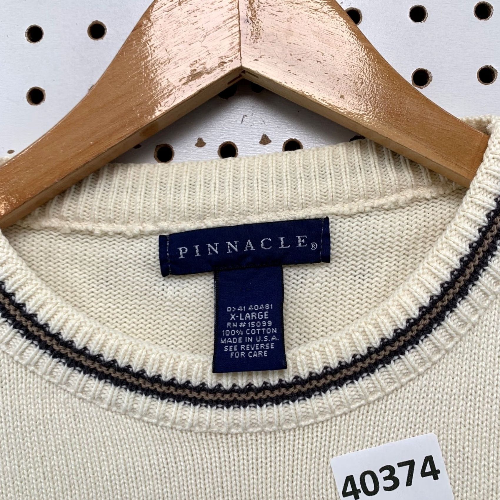 Vintage Pinnacle Golf Knit Sweater Mens XL Beige Ivory Graphic USA 26x27.5 Vintage Size US XL / EU 56 / 4 - 3 Thumbnail
