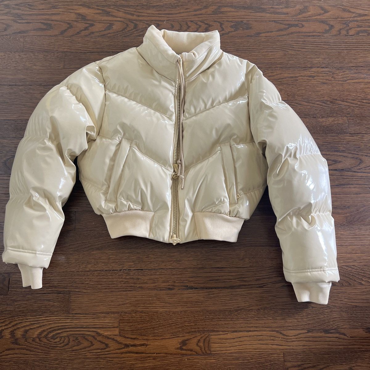 image of Diesel W-Crema Quilted-Vinyl Down Bomber Jacket in Cream, Women's (Size Small)